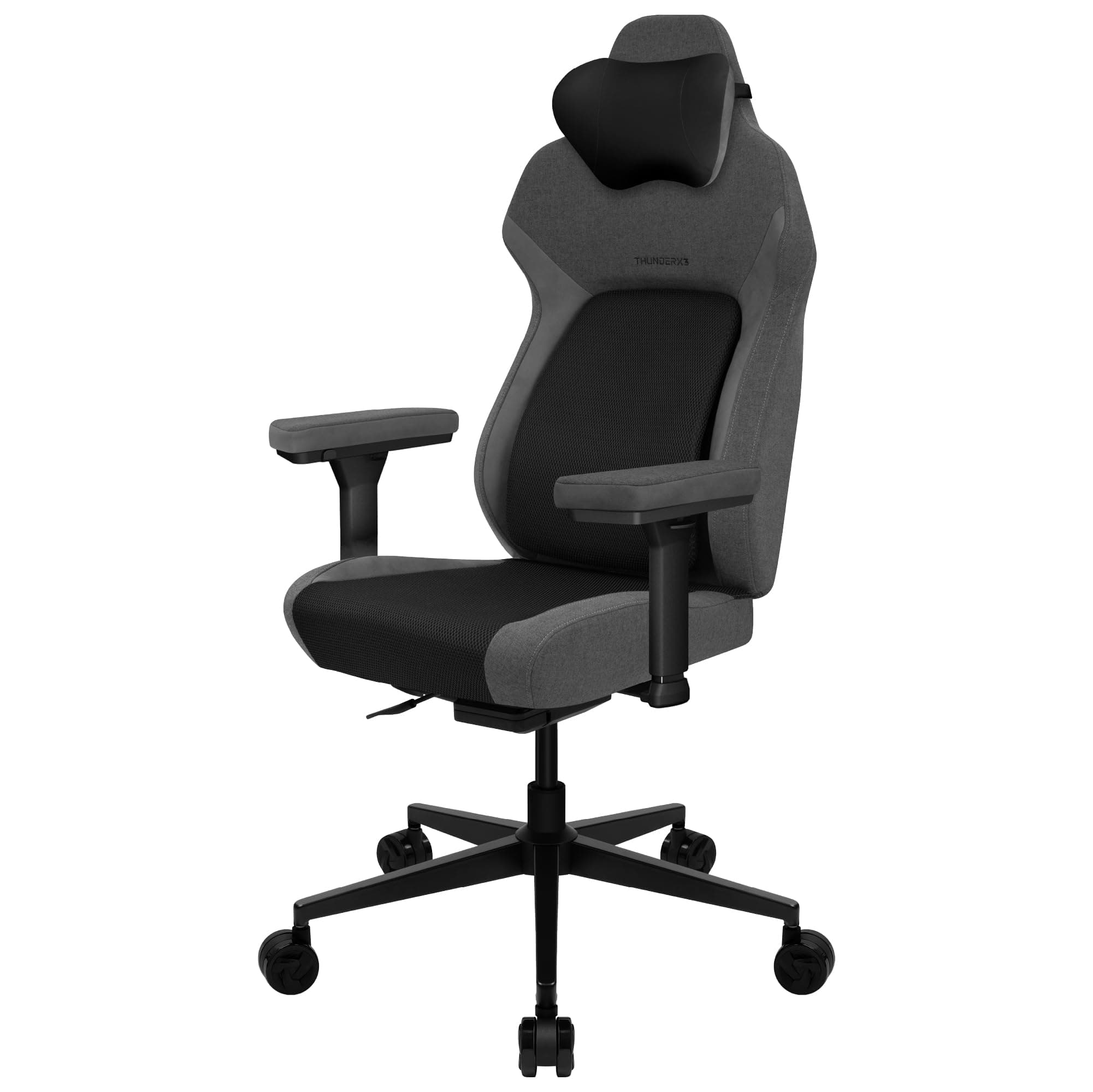 ThunderX3 CORE Smart MESH Gaming Stuhl schwarz & dunkelgrau - ergonomischer Bürostuhl, automatische Rückenstütze, Synchronmechanik, 3D Armlehnen,Stoffbezug, für Nutzer bis 125kg, 165-190cm