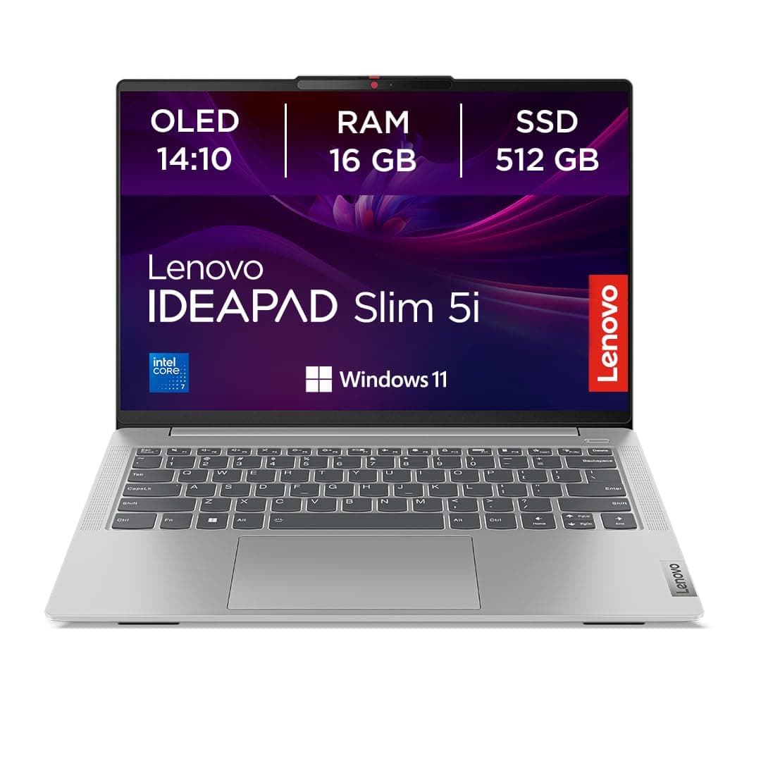Lenovo IdeaPad Slim 5i Laptop | 14" OLED WUXGA Display | Intel Core i7-13620H | 16GB RAM | 512GB SSD | Intel UHD Grafik | Windows 11 Home | QWERTZ | Luna Grau | 3 Monate Premium Care