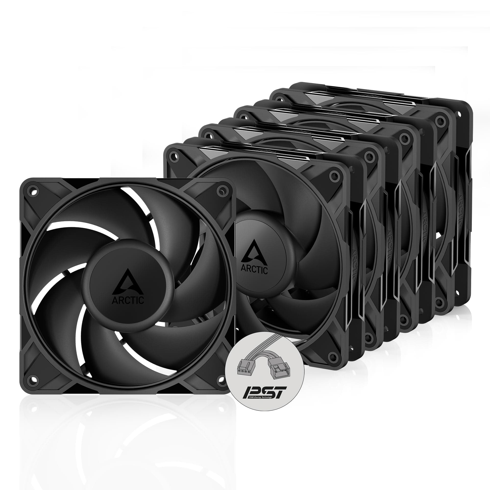ARCTIC P12 Pro PST (5 Stück) - Leistungsstarker Premium PC Lüfter, 120 mm PWM Case Fan mit Y-Kabelsplitter, Gehäuselüfter, 600–3000 rpm, 0 rpm <5% PWM, Hydrodynamisches Gleitlager, 4-Pin - Schwarz