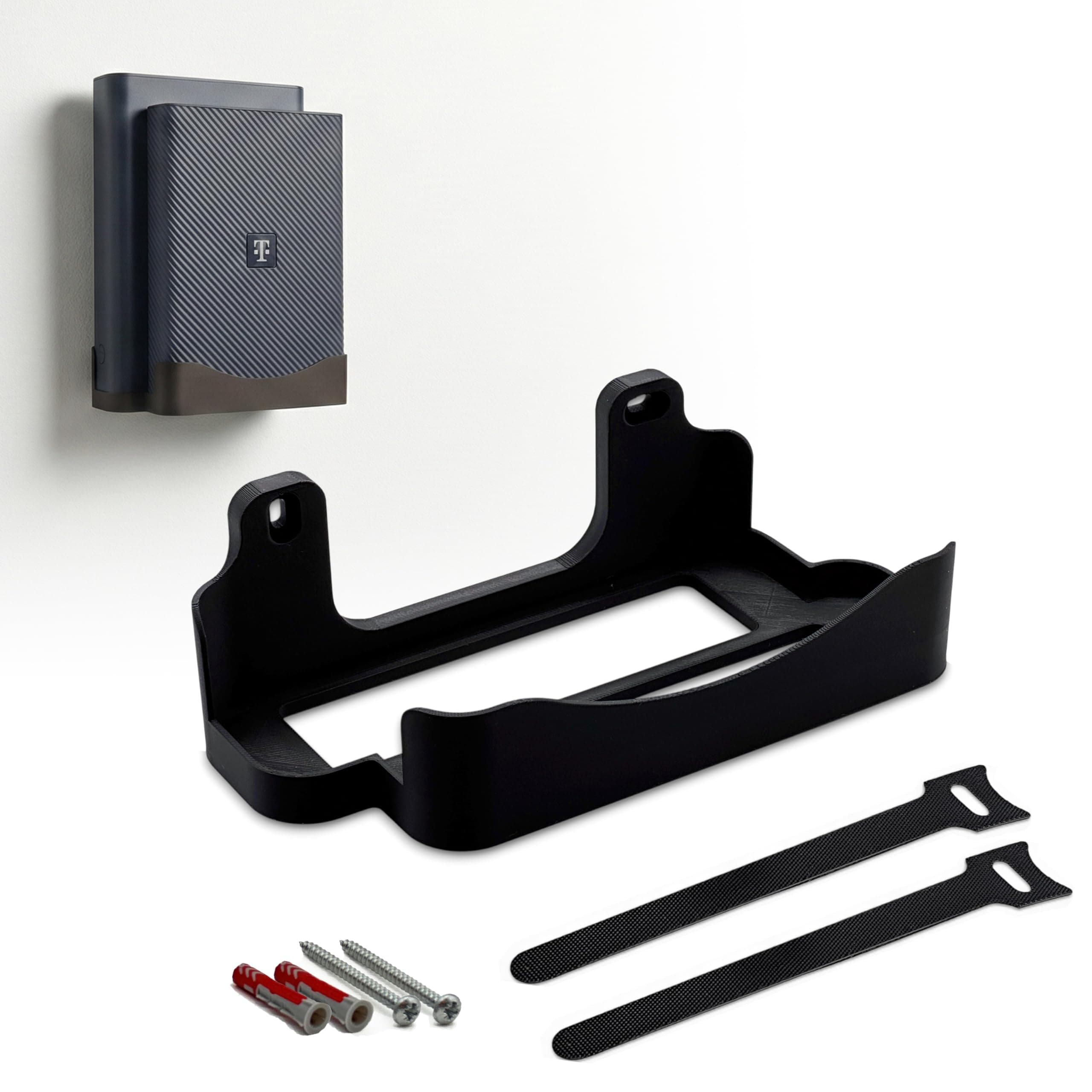 Wandhalterung passend für Telekom Speedport 7 Router – Integriertes Kabelmanagement & offene Bauform zur Hitzeableitung – inkl. Montagezubehör & Klett-Kabelbinder – Made in Germany – Schwarz