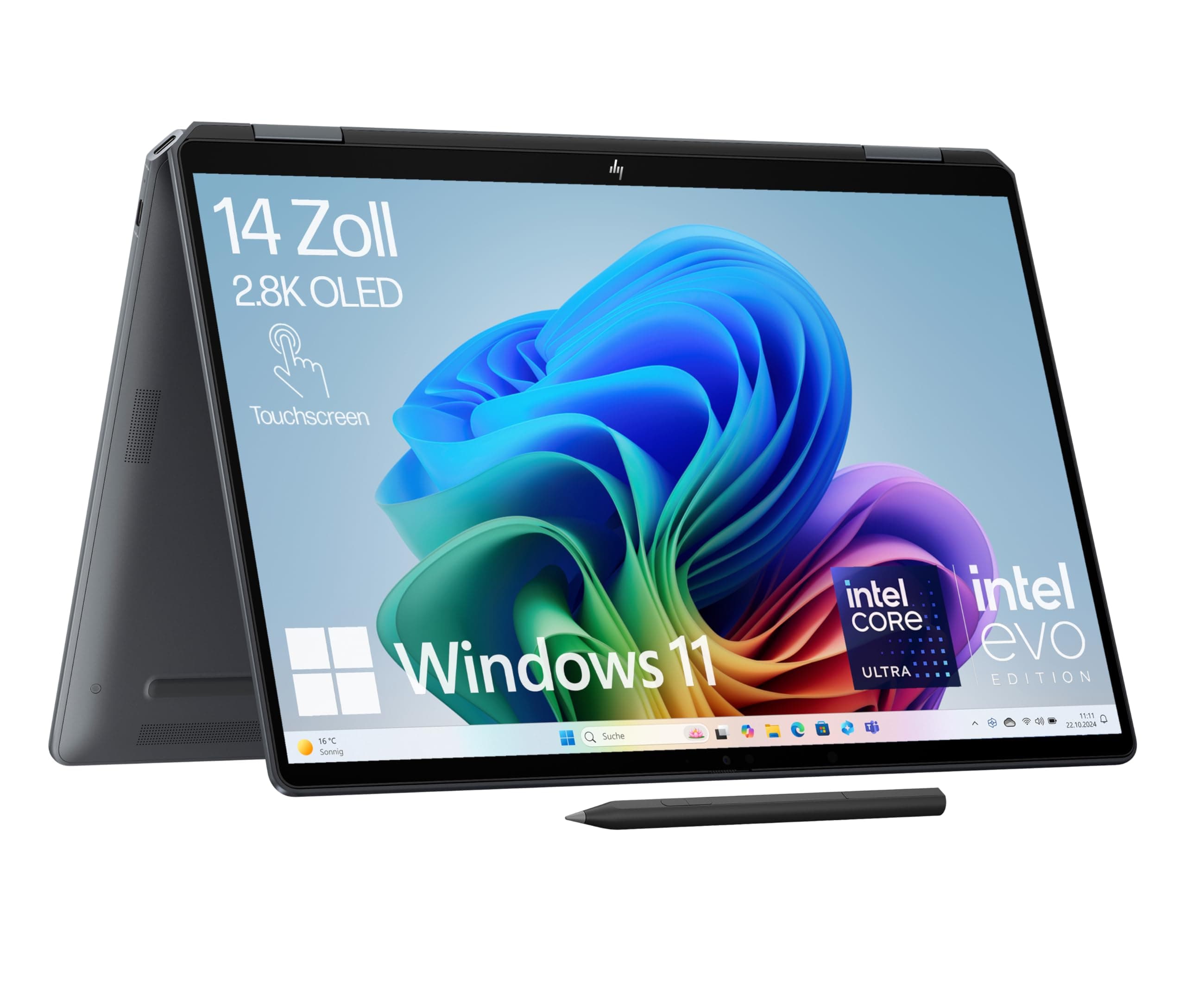 HP OmniBook Ultra Flip Next Gen AI Laptop | Intel Core Ultra 7 256V mit dedizierte NPU für KI | 47 NPU Tops | Copilot+ | 14" 2,8K OLED Touchscreen | 16 GB | 1TB SSD | Win11 | QWERTZ | Eclipse Gray