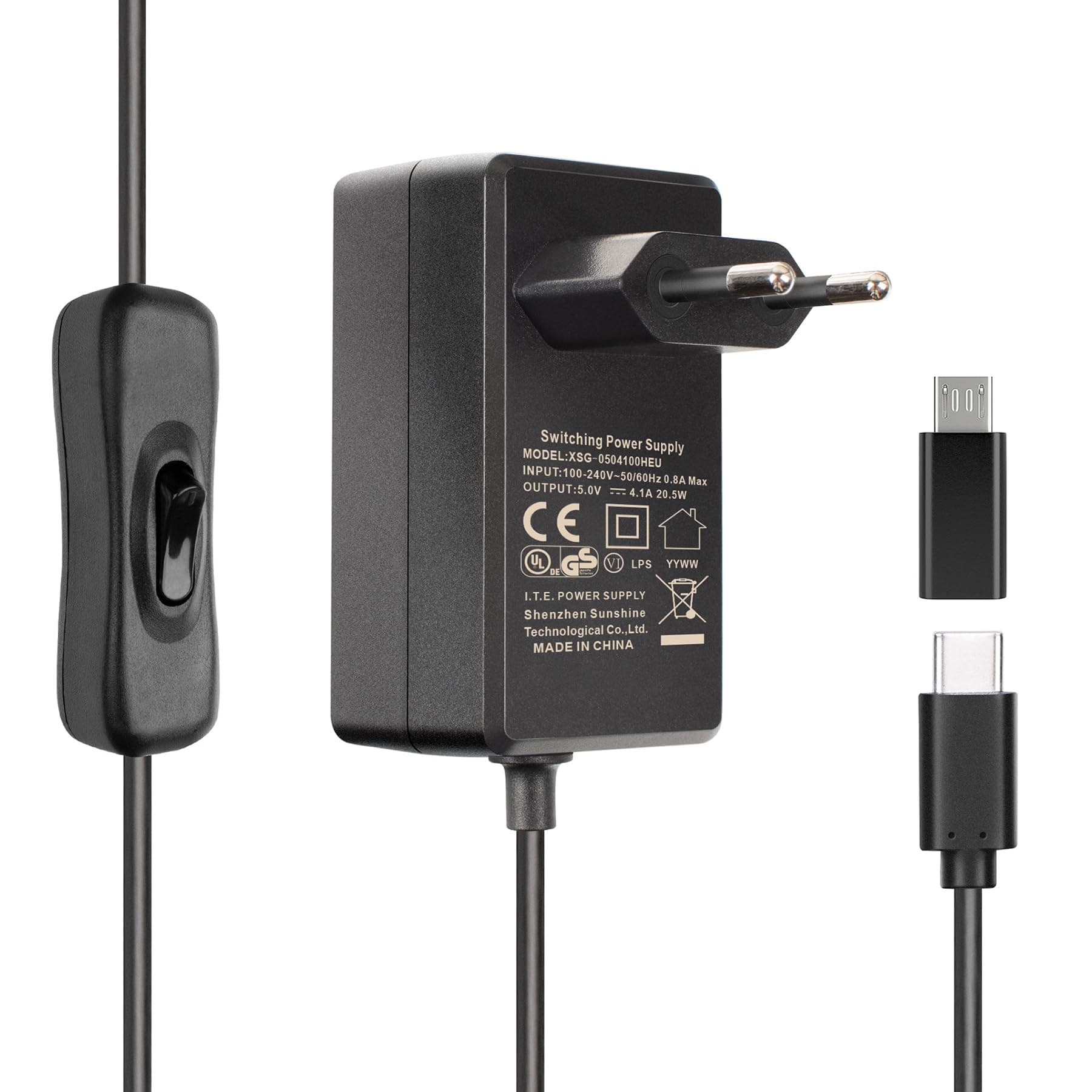 Miuzei Raspberry Pi 4 und 3 Netzteil 5V 4,1 A 20,5 W Adapter USB C Power Supply mit EIN/Aus Schalter EU-Stecker Ladegerät für Raspi 3 und 4 Modell B 8GB/ 4GB/ 2GB/ 1GB