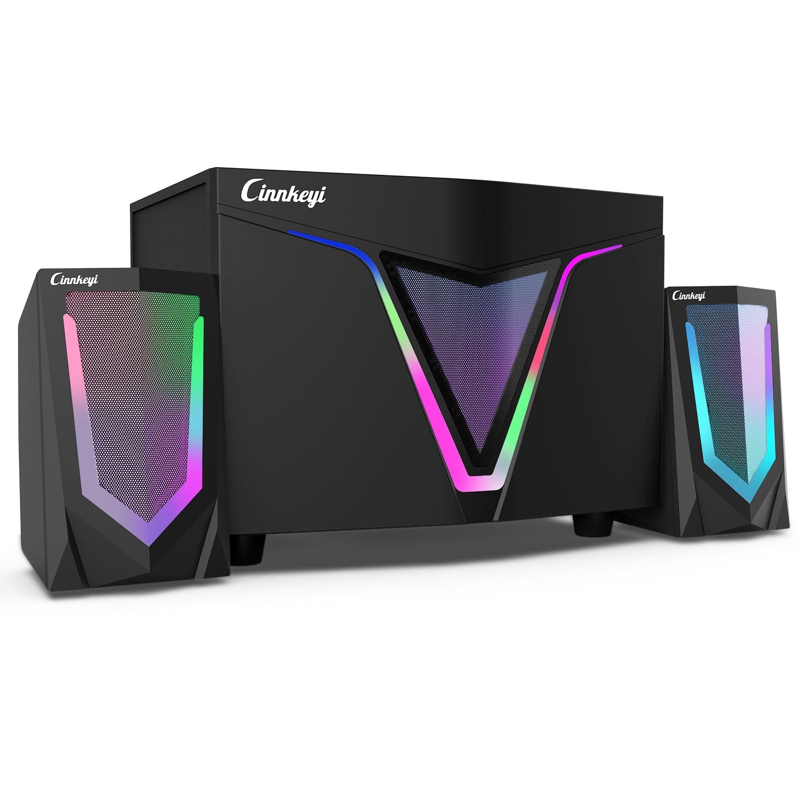 cinnkeyi 2.1 Lautsprecher-System mit Subwoofer Computerlautsprecher mit Subwoofer – PC Lautsprecher 3,5‑mm‑Audioanschluss/Bluetooth‑Eingang, Stereo Sound für PC, Laptop