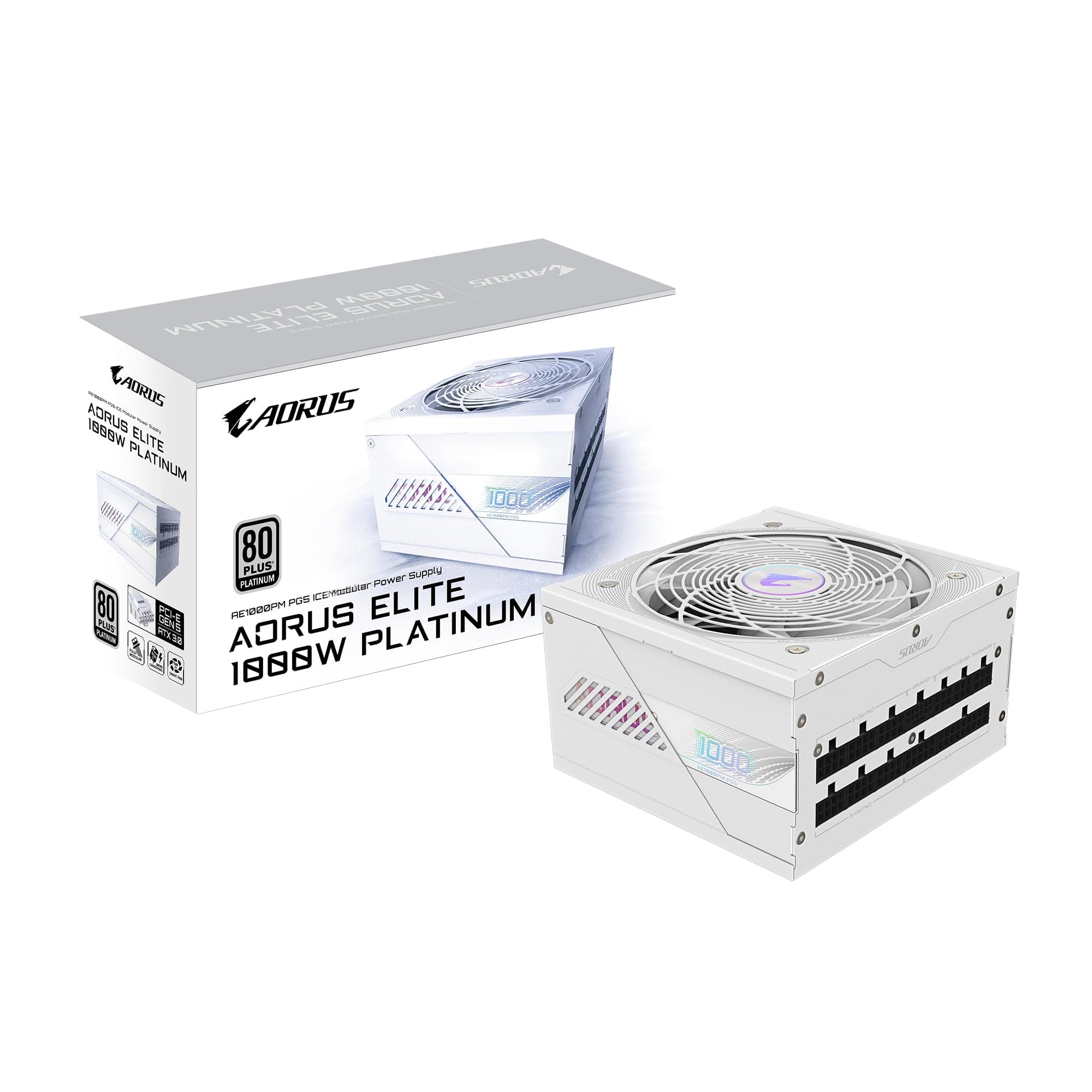 GIGABYTE AORUS Elite P1000W Ice Netzteil - PCIe 5.0, 80 Plus Platinum, Vollmodulares Design, 120mm Lüfter, ATX 3.0-kompatibel, EU-Stecker