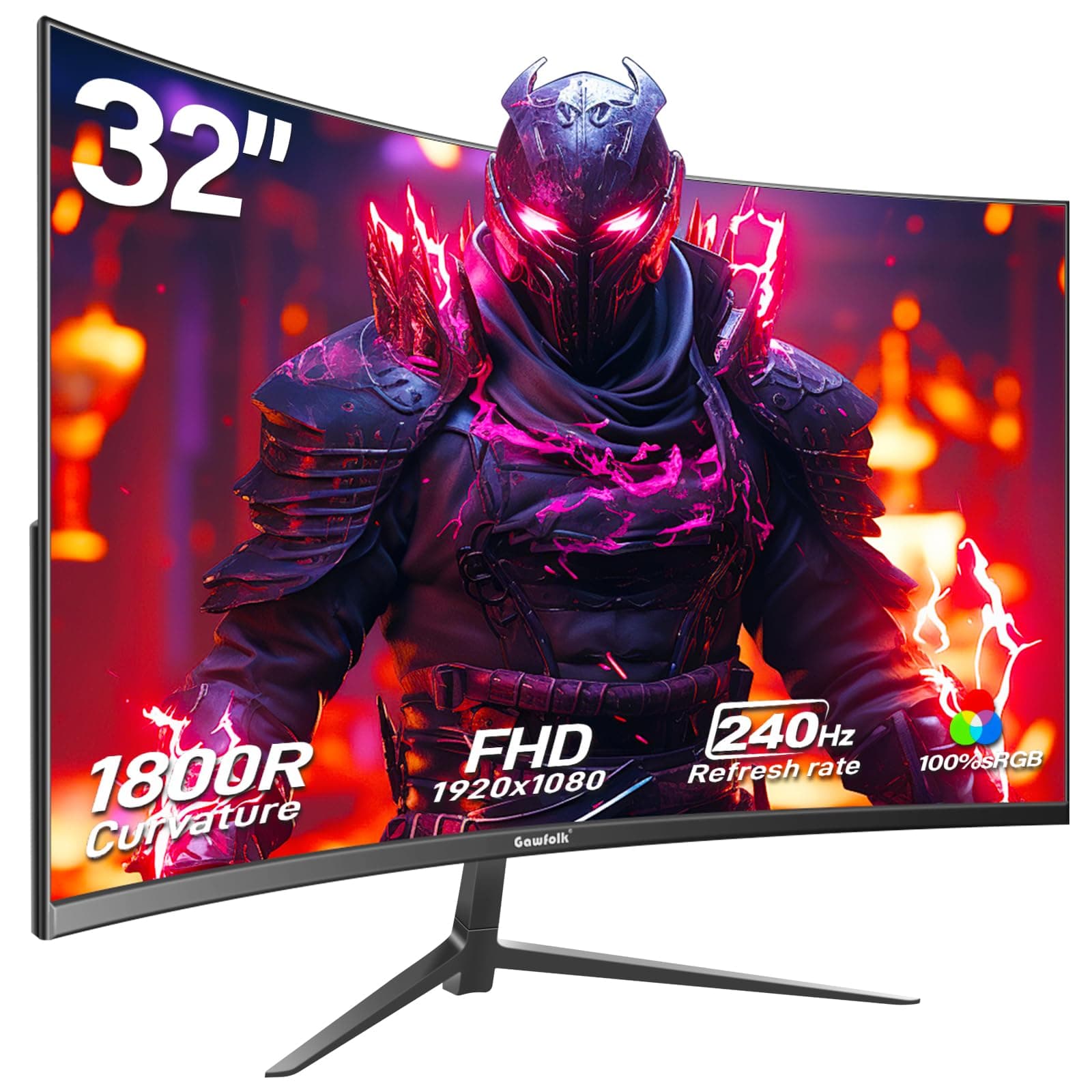 Gawfolk Gaming Monitor 32 Zoll Curved, 240Hz PC Bildschirm Full HD 1080P, Rahmenloses 1800R Gebogenes Computerbildschirm unterstützt VESA