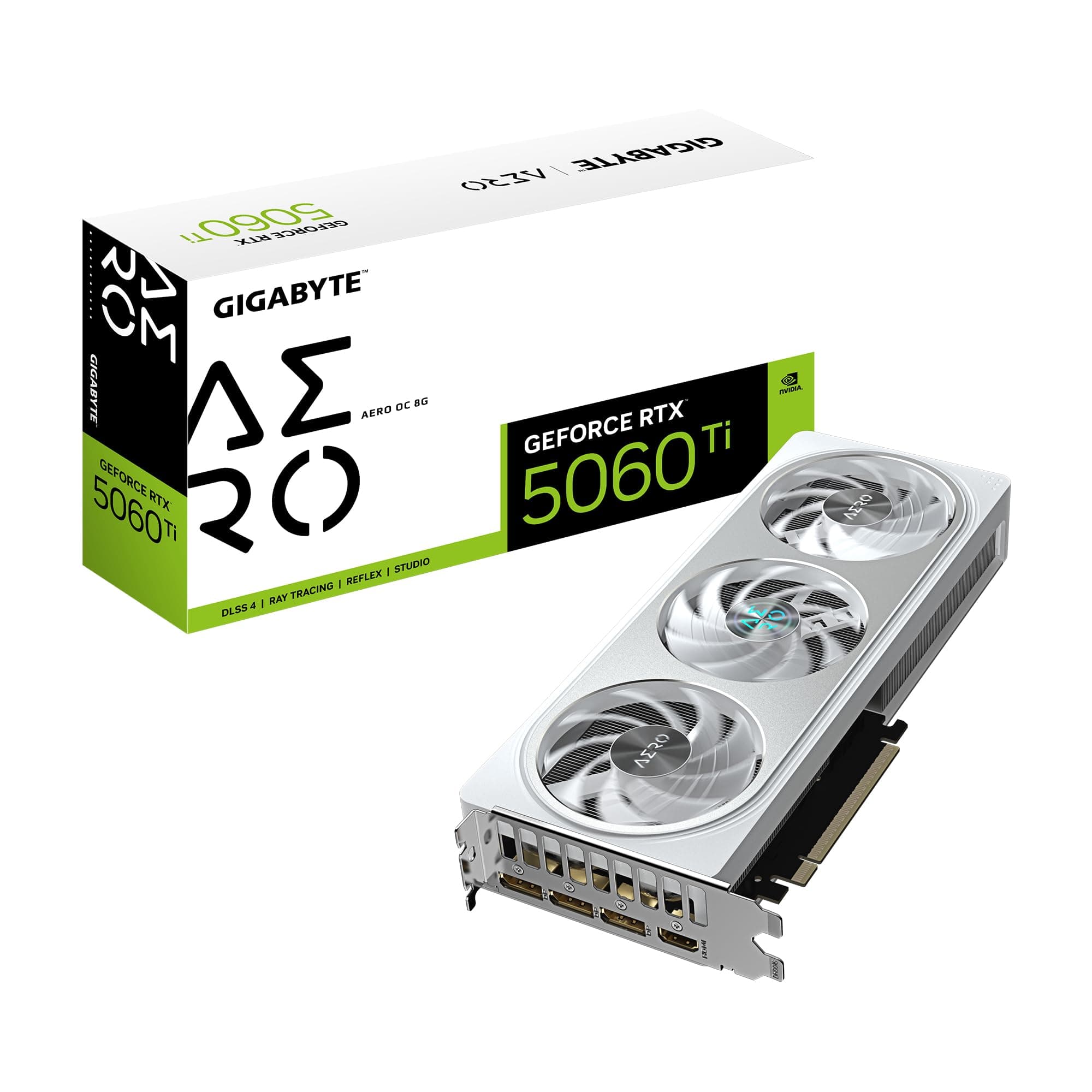 Gigabyte GeForce RTX 5060 Ti AERO OC 8G Grafikkarte – 8 GB GDDR7, 128 Bit, PCI-E 5.0, 2647 MHz Kernfrequenz, 3 x DisplayPort, 1 x HDMI, GV-N506TAERO OC-8GD