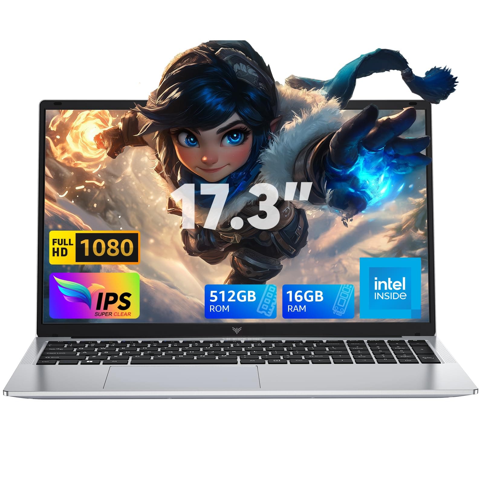 ACEMAGIC 17.3 Zoll Laptop,16GB DDR4 512GB SSD Notebook,N-95 Prozessor bis zu 3.6GHz Laptop Computer,WiFi, BT5.0,3*USB3.2,180° Öffnen und Schließen,Business
