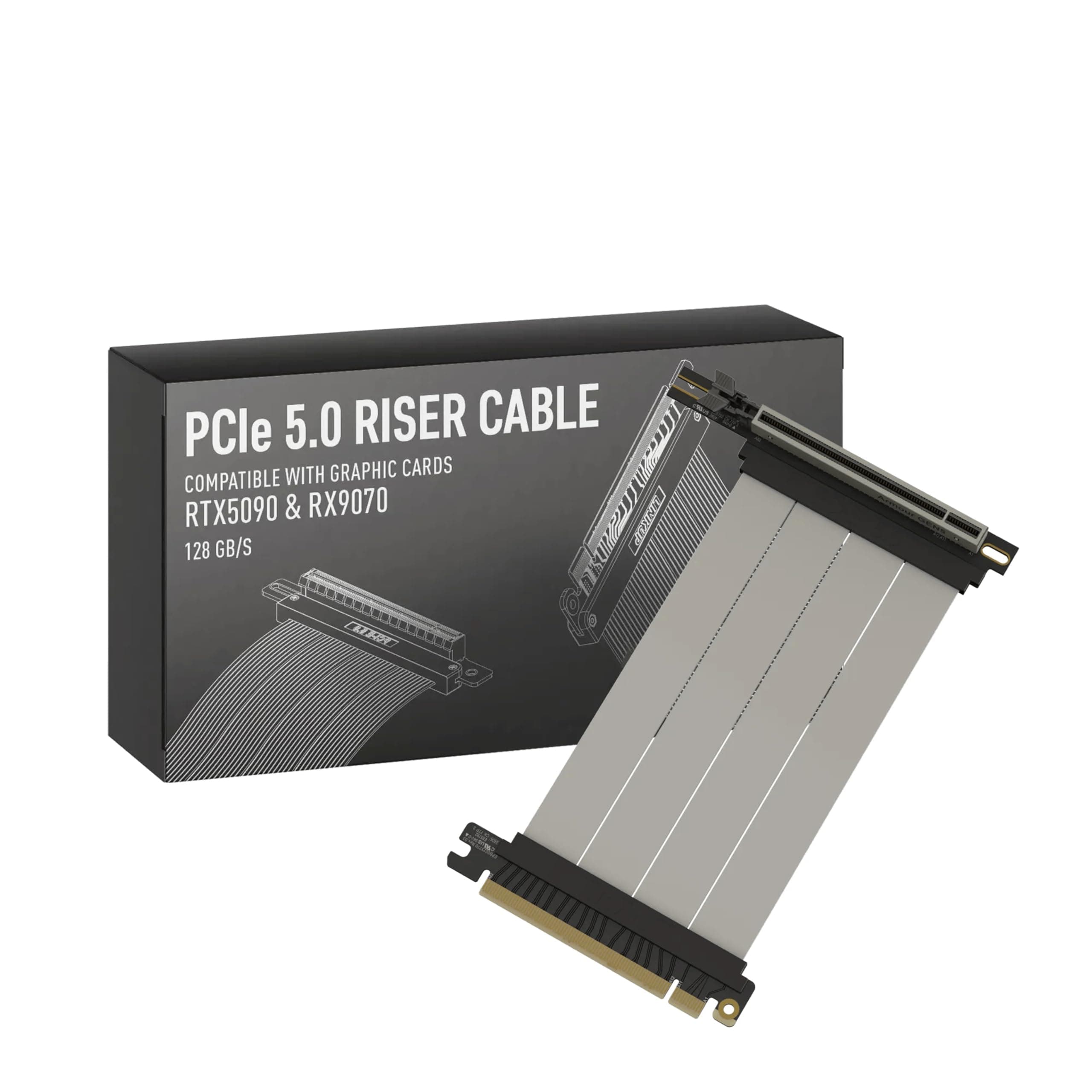 LINKUP - AVA5 Armour PCIE 5.0 Riser-Kabel | RTX5090 RX9070 GPU Bereit | x16 128GB/s Geschwindigkeit | PCIe 4.0 & WRX80/WRX90E Kompatibel | Rechter Winkel, Weiß 15cm (Gesamtlänge 19cm)