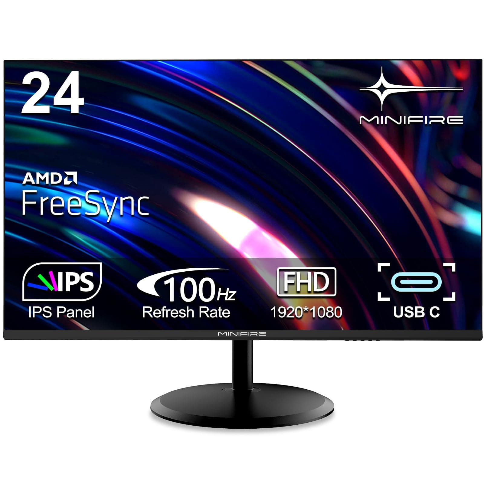 Minifire 24 Zoll FHD USB-C Computer Monitor - 100Hz,OD 5ms,IPS Panel,1080p (1920x1080), AMD FreeSync, sRGB110%, Rahmenlos Bildschirm, Eye Care, HDMI 1.4 & Type-C 2.5w (MF24X3AC Type-C Kabel)
