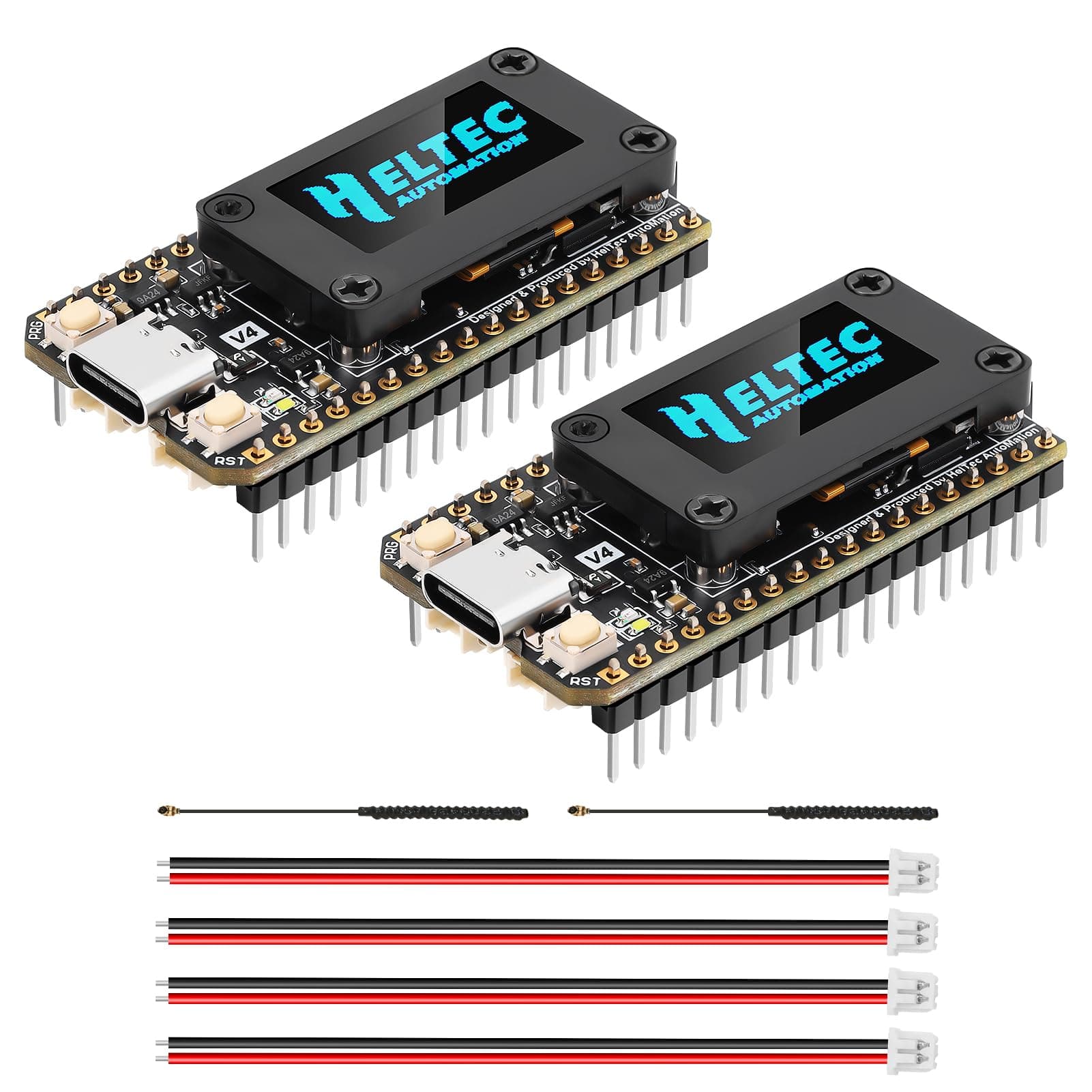 2Pcs ESP32 LoRa V4 Development Board with ESP32-S3 SX1262 LoRa Module 0.96" OLED Display WiFi Bluetooth 2MB PSRAM 16MB Flash Supports GPS & Solar LoRa Antenna for AR duino Meshtastic LoRaWAN IOT
