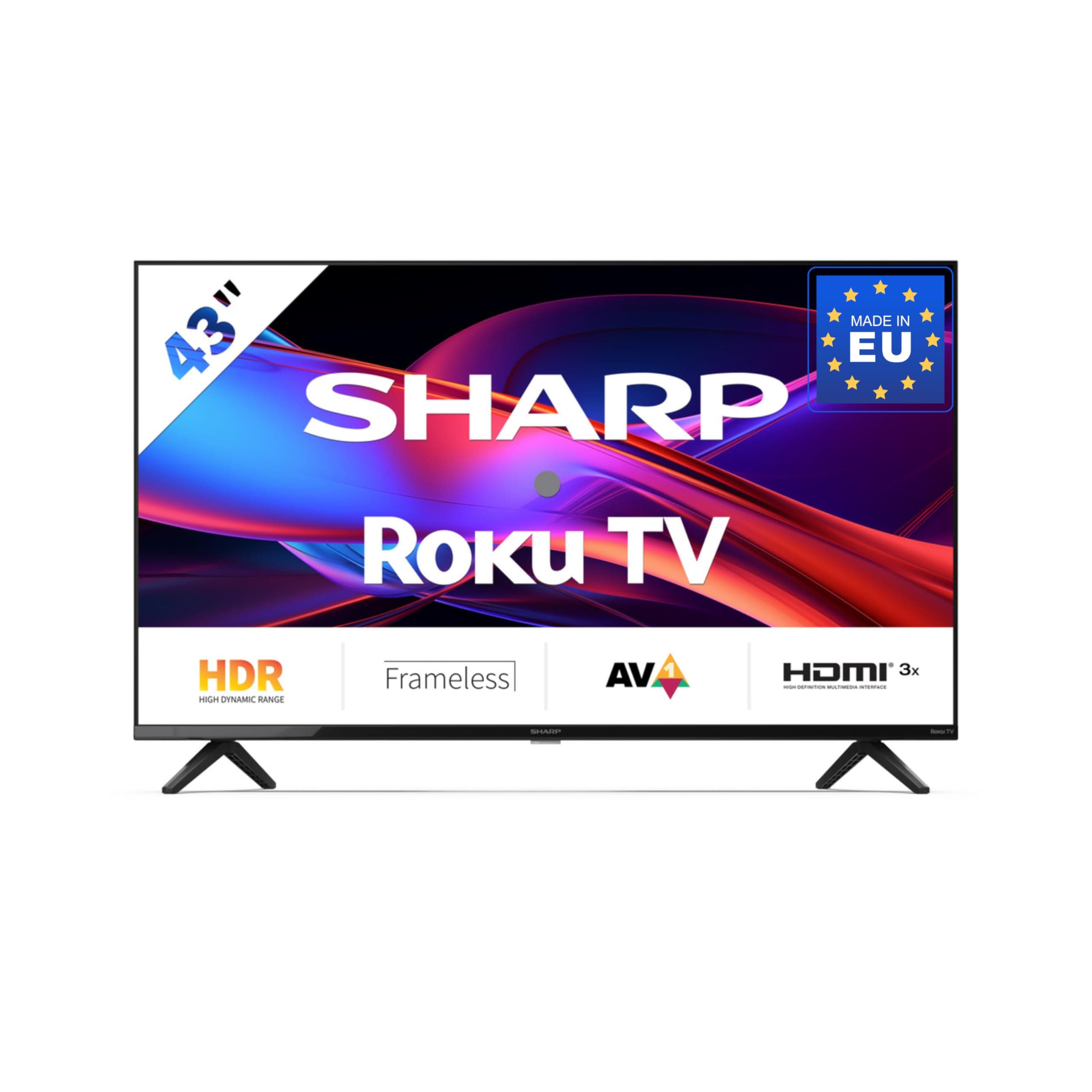 SHARP 43GD2225E - 43 Zoll Fernseher (108 cm) Full HD Roku TV - Multimedia Streaming LED Smart TV ohne Rahmen (HDR10, AV1-Codec, 3 HDMI, Receiver, WLAN) - Netflix, Prime, Disney+, Apple TV