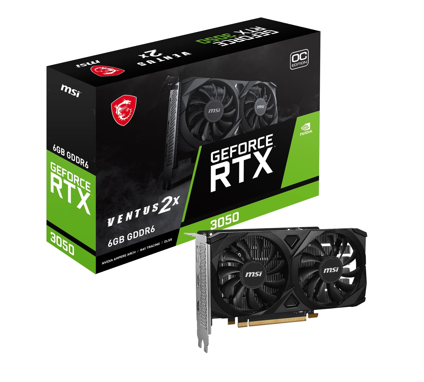 MSI GeForce RTX 3050 Ventus 2X E 6G OC - 6GB GDDR6, 14 Gbps, 96-bit