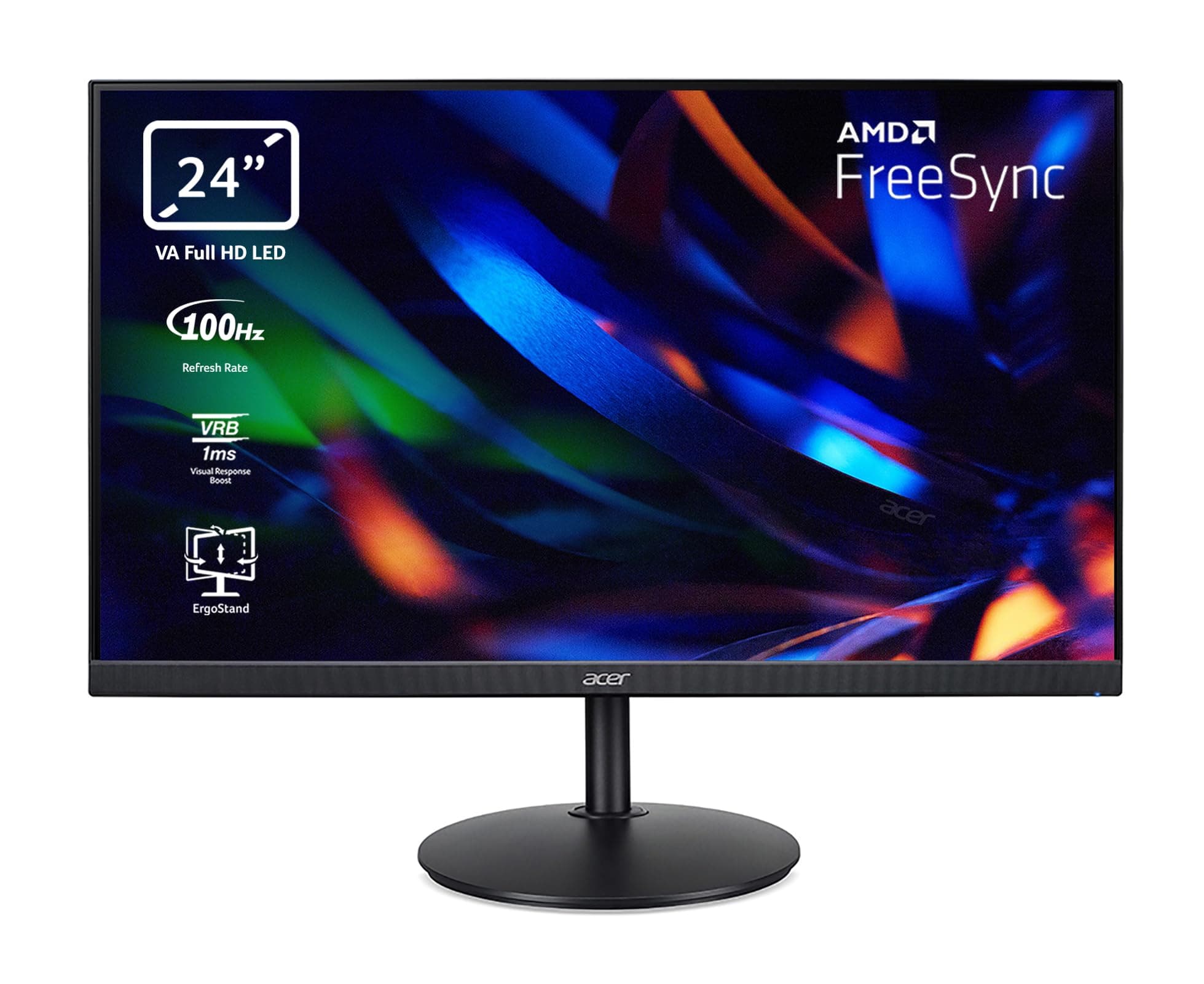 acer CBA242YH Monitor 23,8 Zoll (60 cm Bildschirm) Full HD, 100Hz HDMI, 75Hz VGA, 4ms (GTG), HDMI 1.4, VGA, höhenverstellbar, drehbar, FreeSync, Schwarz