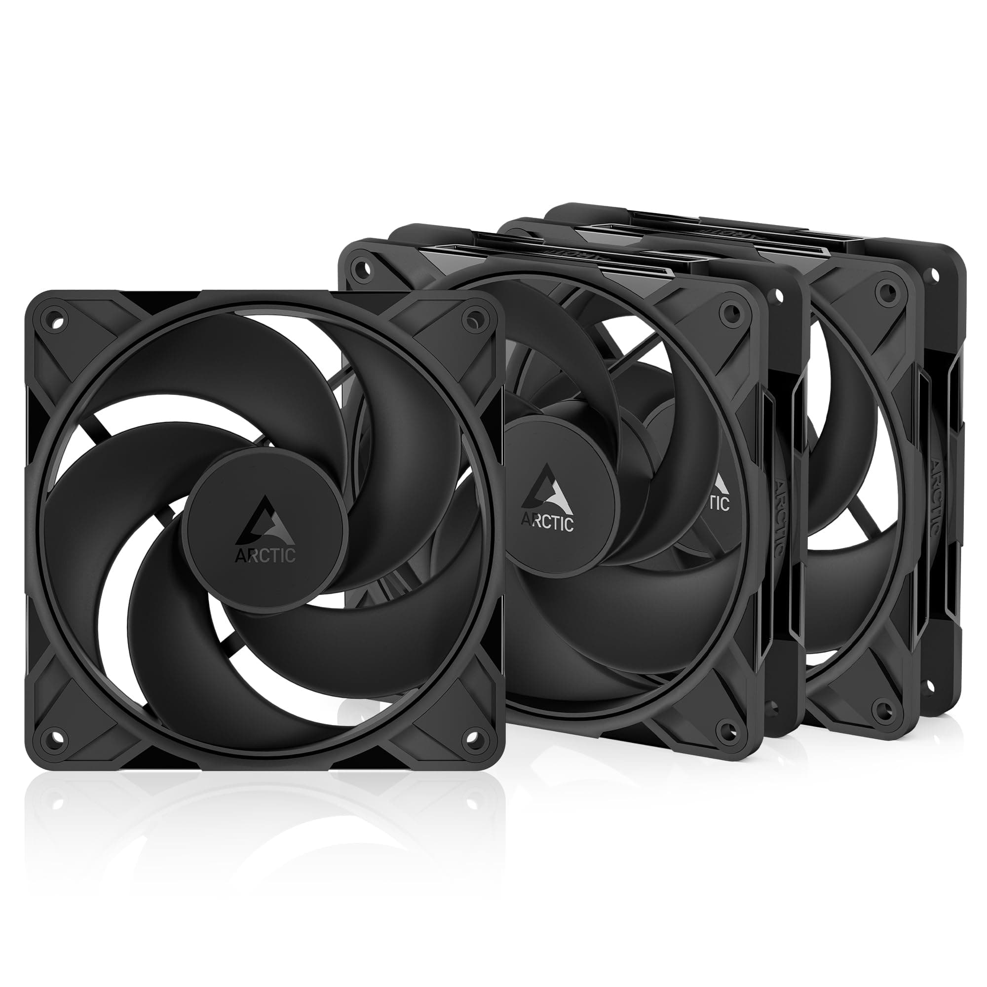 ARCTIC P12 Pro Reverse – 3 Pack – 120 mm Premium-Lüfter mit Reverse Airflow, PWM-Lüfter mit Y-Kabelsplitter, 500-3000 rpm, 0 rpm <5% PWM, Hydrodynamisches Gleitlager, 4-Pin - Schwarz