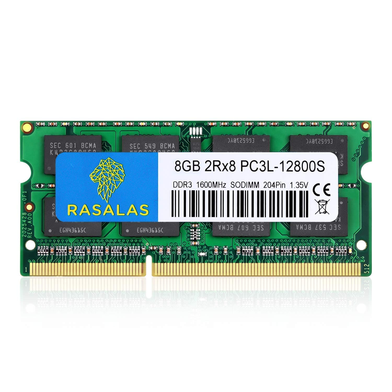 8GB DDR3L 1600MHz PC3-12800 PC3L 12800S Unbuffered Non-ECC 1.35V CL11 2Rx8 Dual Rank 204 Pin SODIMM Laptop Notebook Memory Module Upgrade 8GB