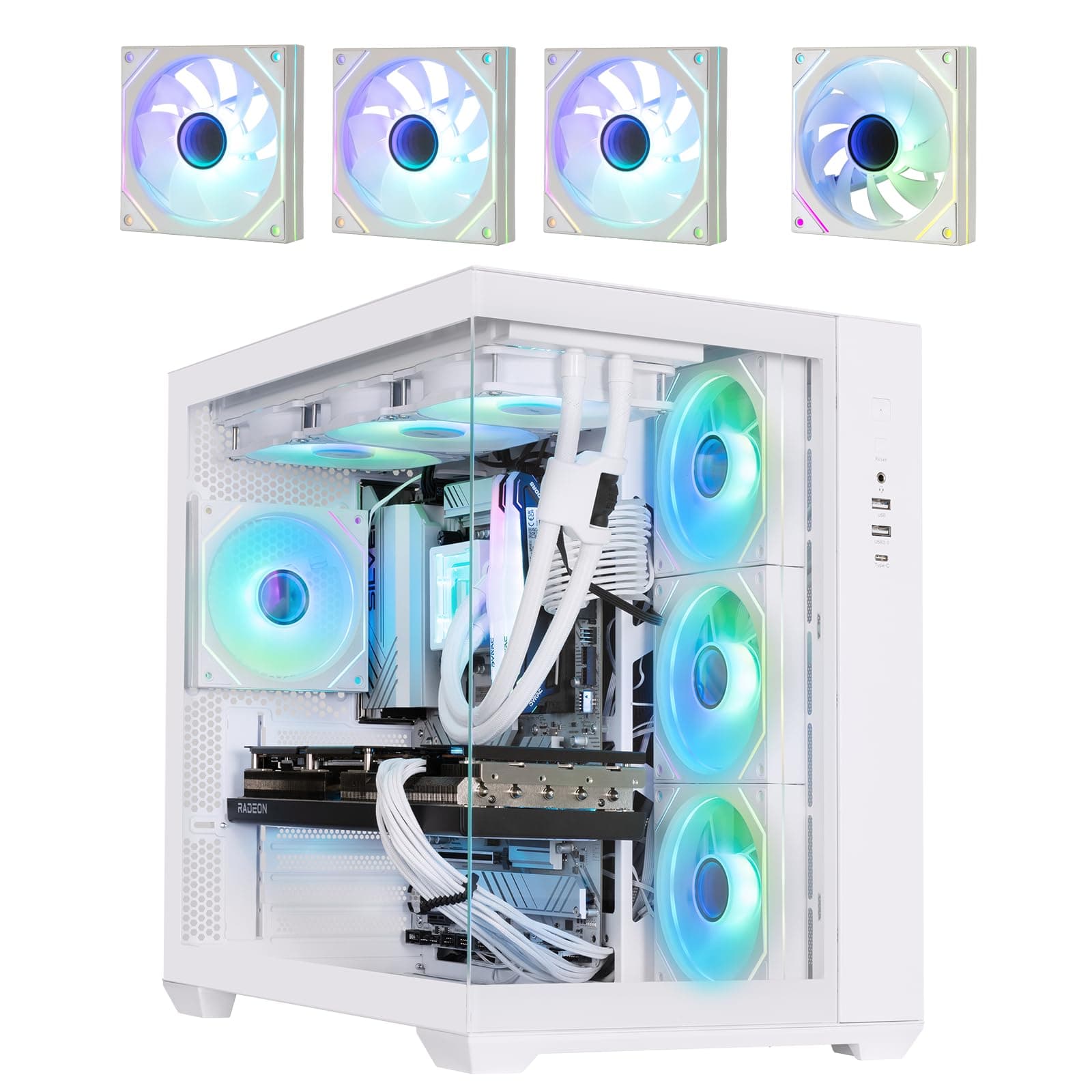 BitFenix AL118 High Airflow Dual Chamber PC Gaming Case White 4ARGB–Reverse Connection Motherboard Compatible–4xInfinity Mirroring ARGB Fans(3X Reverse)-360mm AIO/GPU 400mm Support