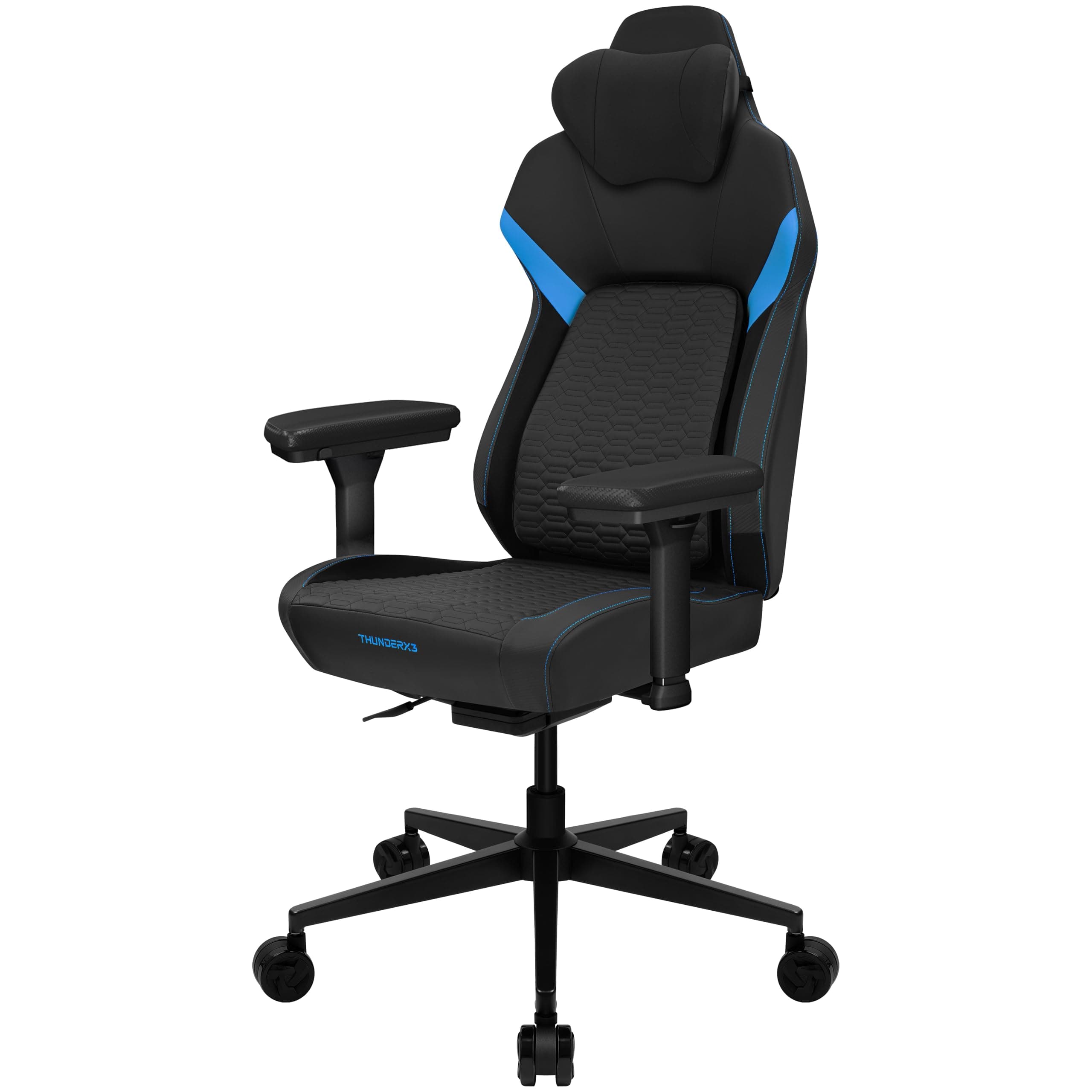 ThunderX3 CORE Smart Racer Gaming Stuhl blau - ergonomischer Bürostuhl, automatische Rückenstütze, Synchronmechanik, 3D Armlehnen, Kunstleder, für Nutzer bis 125kg, 165-190cm