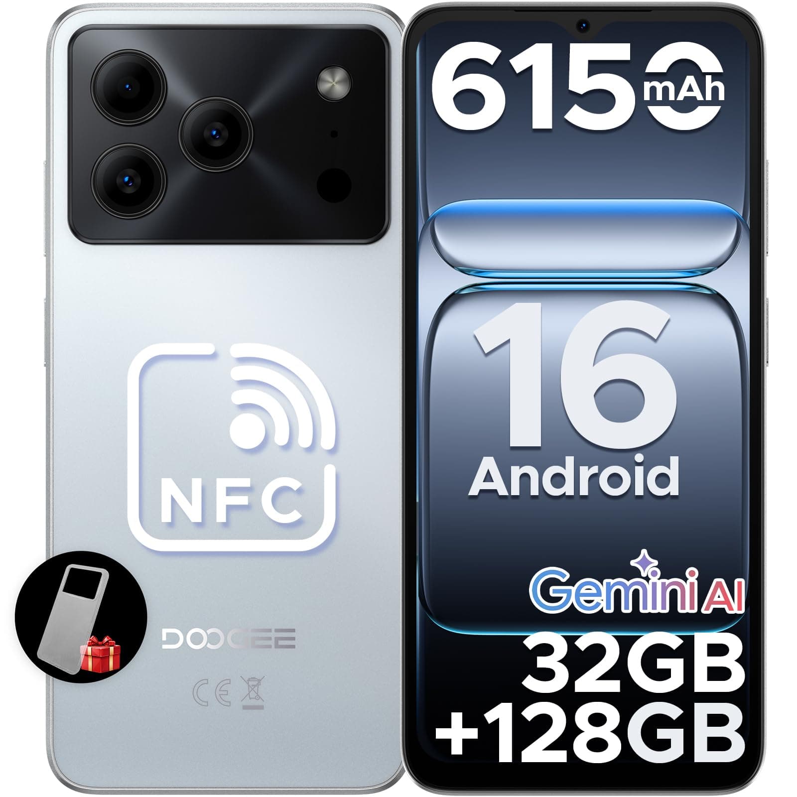 DOOGEE Note 56 Pro AI Android 16 Smartphone Ohne Vertrag, 32GB+128GB/2TB TF, 6150mAh, 6.56" HD+ IPS, T7225 Octa Core Handy Günstig, 13MP+8MP, Dual SIM 4G Simlockfreie Handys,Gemini AI, OTG,NFC,Face ID