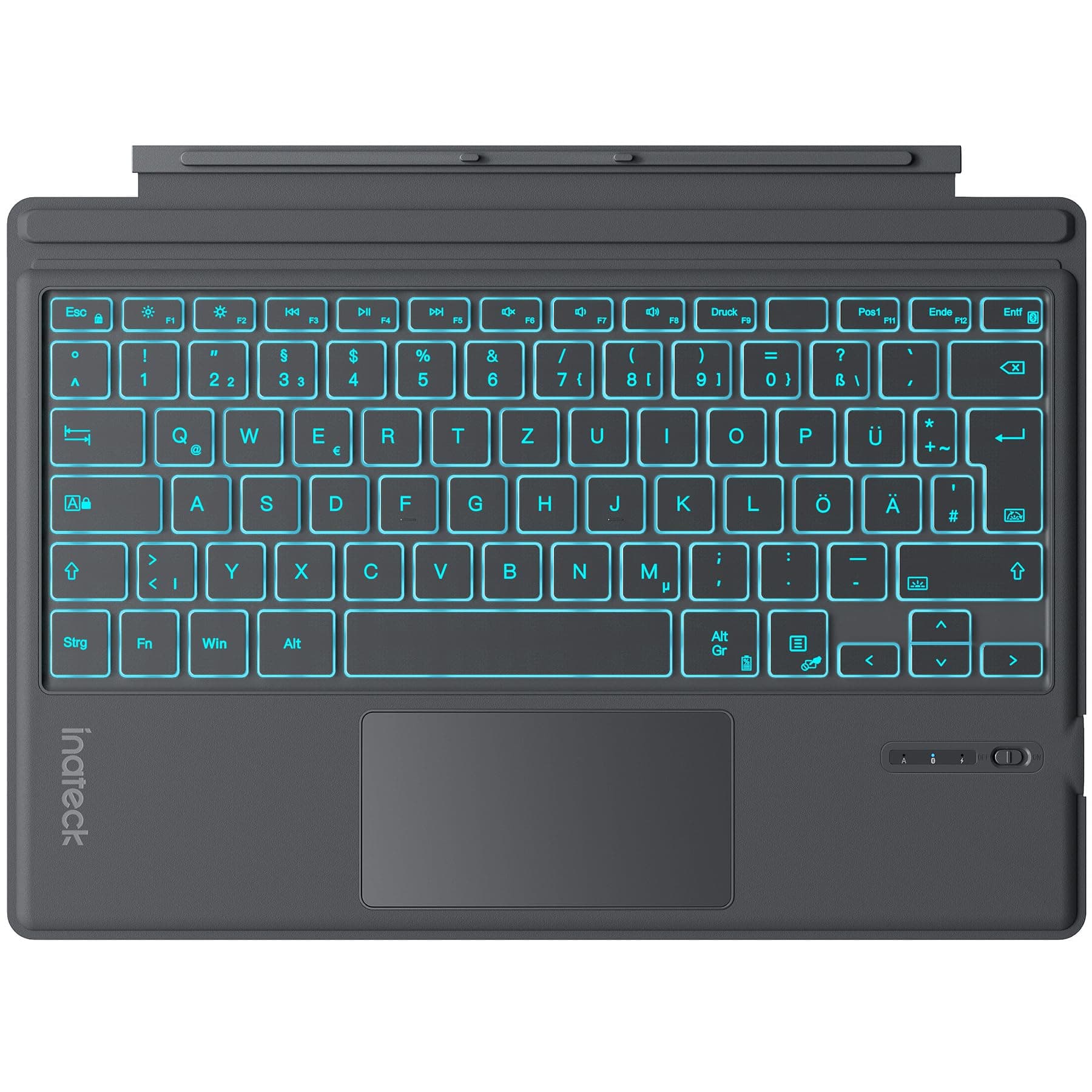 Inateck Surface Pro 7 Tastatur,Kompatibel mit Surface Pro 7/7+/6/5/4 mit Trackpad,Bluetooth 5.3, 7-Farbiger Hintergrund Beleuchtung,QWERTZ,KB02027