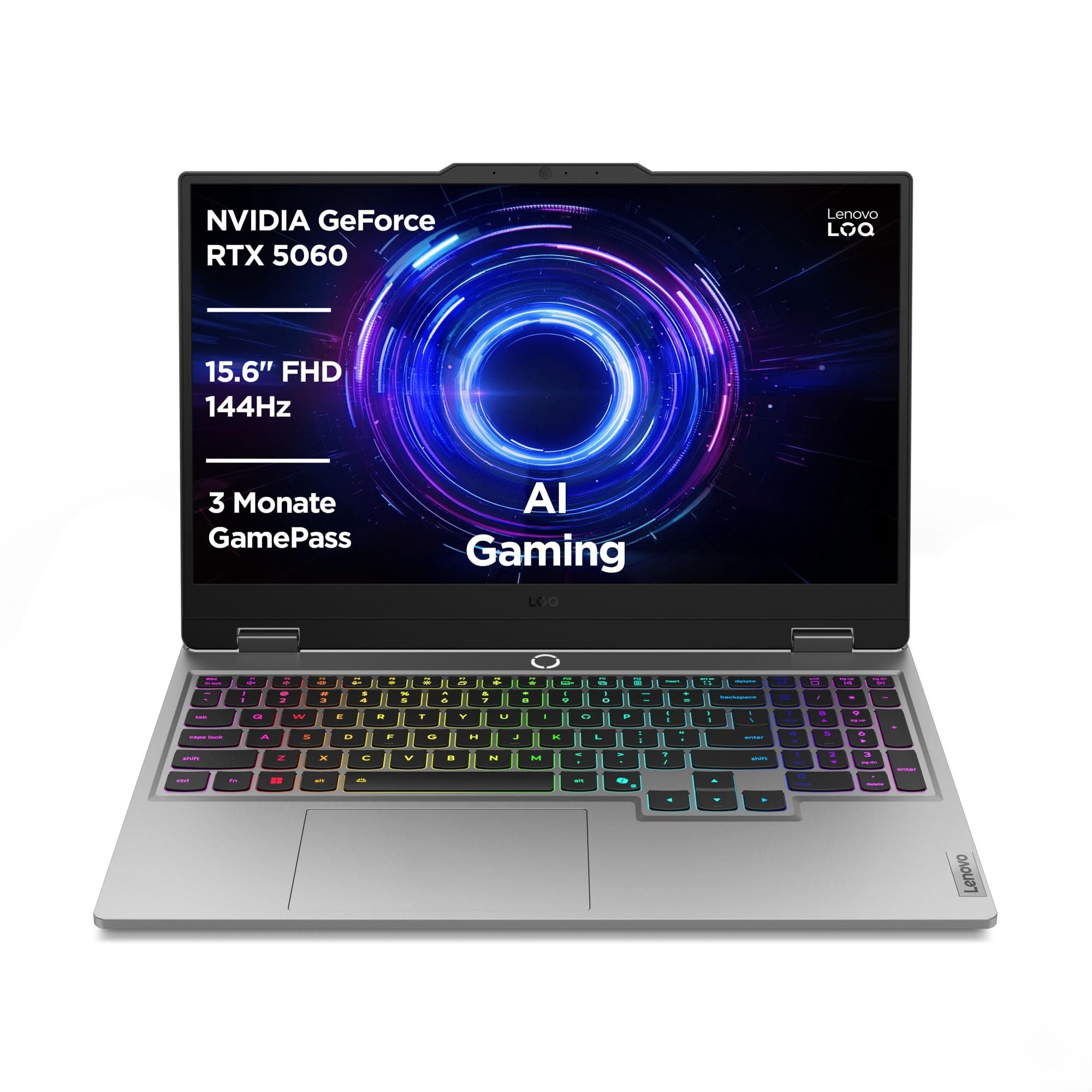 Lenovo LOQ Gaming AI Laptop | 15.6" Full HD 144Hz | NVIDIA GeForce RTX 5060 8GB | Intel Core i7-13650HX | 32GB RAM | 1TB SSD | Win11 | QWERTZ | RGB-beleuchtete Tastatur | Grau | 3 Monate GamePass