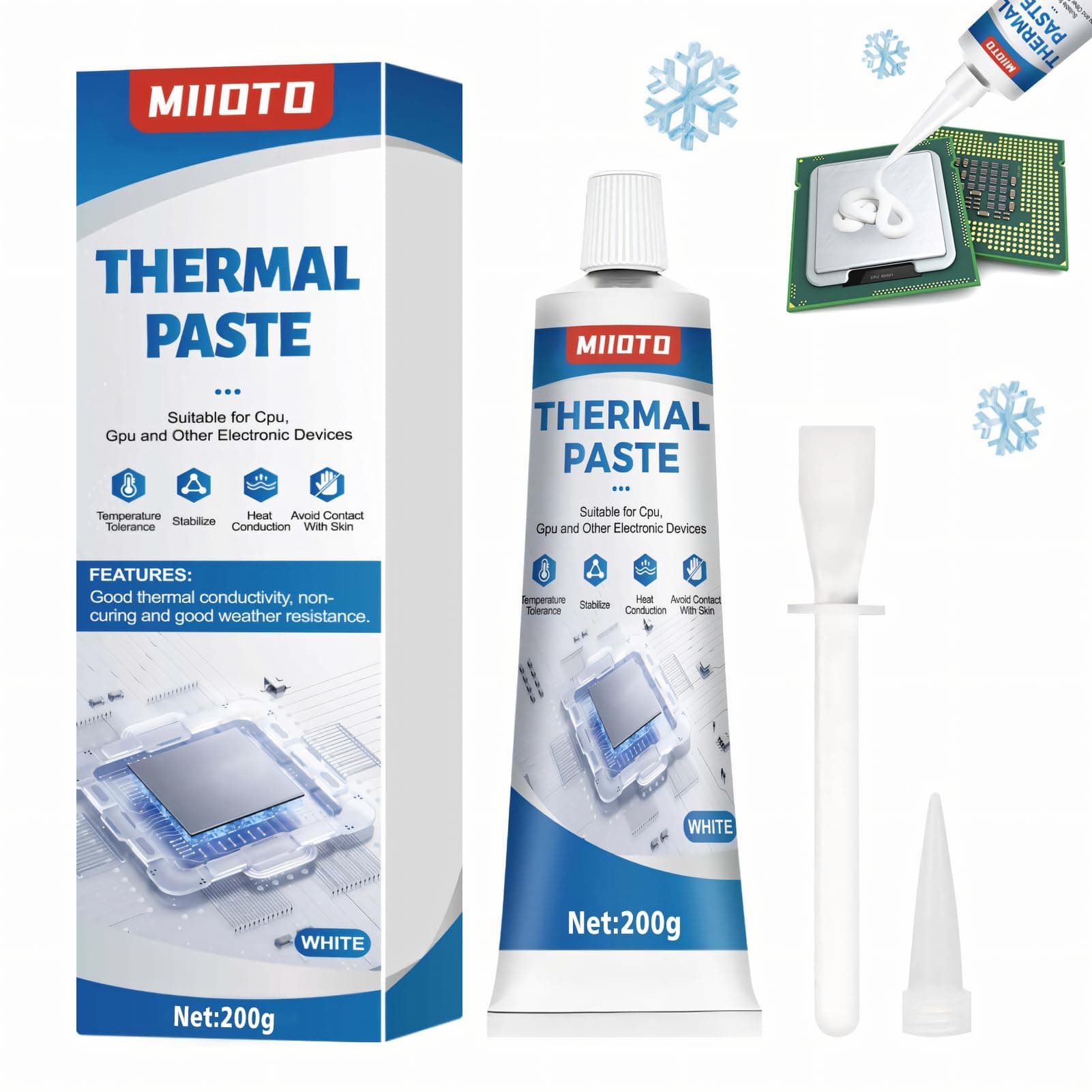 Miioto Kühlpaste, 200g Kühlpaste CPU, CPU Wärmeleitpaste, Beständig Gegen Hohe und Niedrige Temperaturen, Geeignet zur Kühlung Von Komponenten wie Kühlschrank, CPU, Gpu, Speicher - (Weiß)