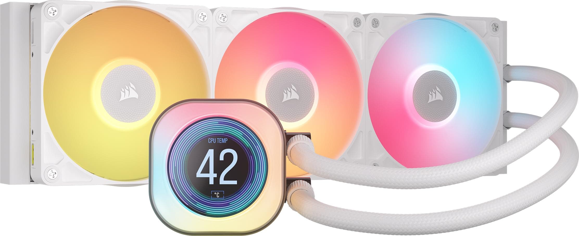 Corsair iCUE LINK Titan 360 RX LCD CPU-Flüssigkeitskühler – 360mm AIO – FlowDrive-Kühl-Engine – Intel LGA 1851/1700, AMD AM5/AM4 – 3X RX120 RGB-Lüfter – iCUE LINK-System-Hub Inbegriffen – Weiß