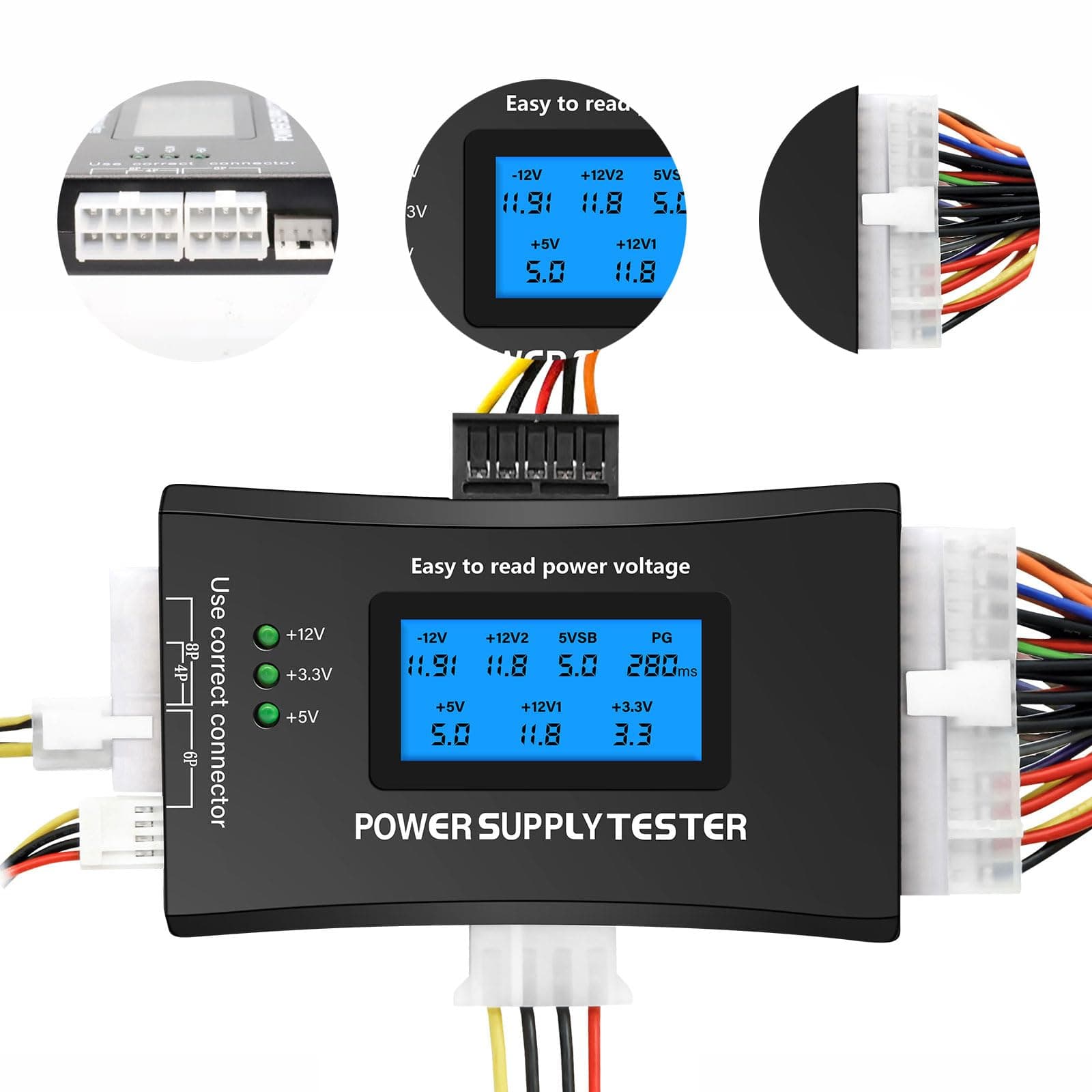 Netzteil Tester für PC,ATX Netzteil Tester,QIQIAZI 1,8" LCD Computer-PC Power Supply Tester für ATX/ITX/IDE/HDD/SATA/BYI-Anschlüsse Netzteiltester,Digitaler LCD-Bildschirm
