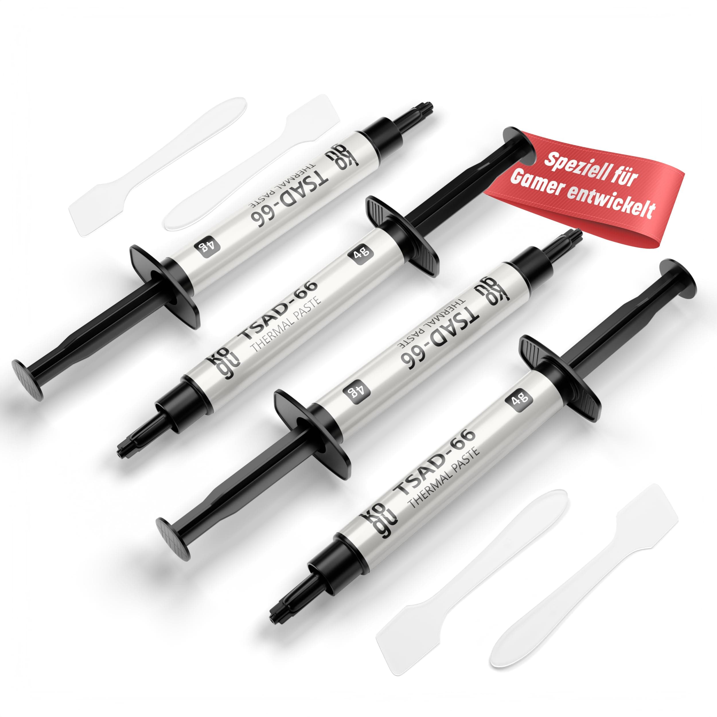 kogu® 4g Gamer Performance Wärmeleitpaste mit Spachtel für alle Prozessoren und Spielekonsolen (CPU, GPU - PC, PS4, PS5), sehr hohe Wärmeleitfähigkeit, sichere Anwendung, Nicht leitend (4 Pack, 4g)
