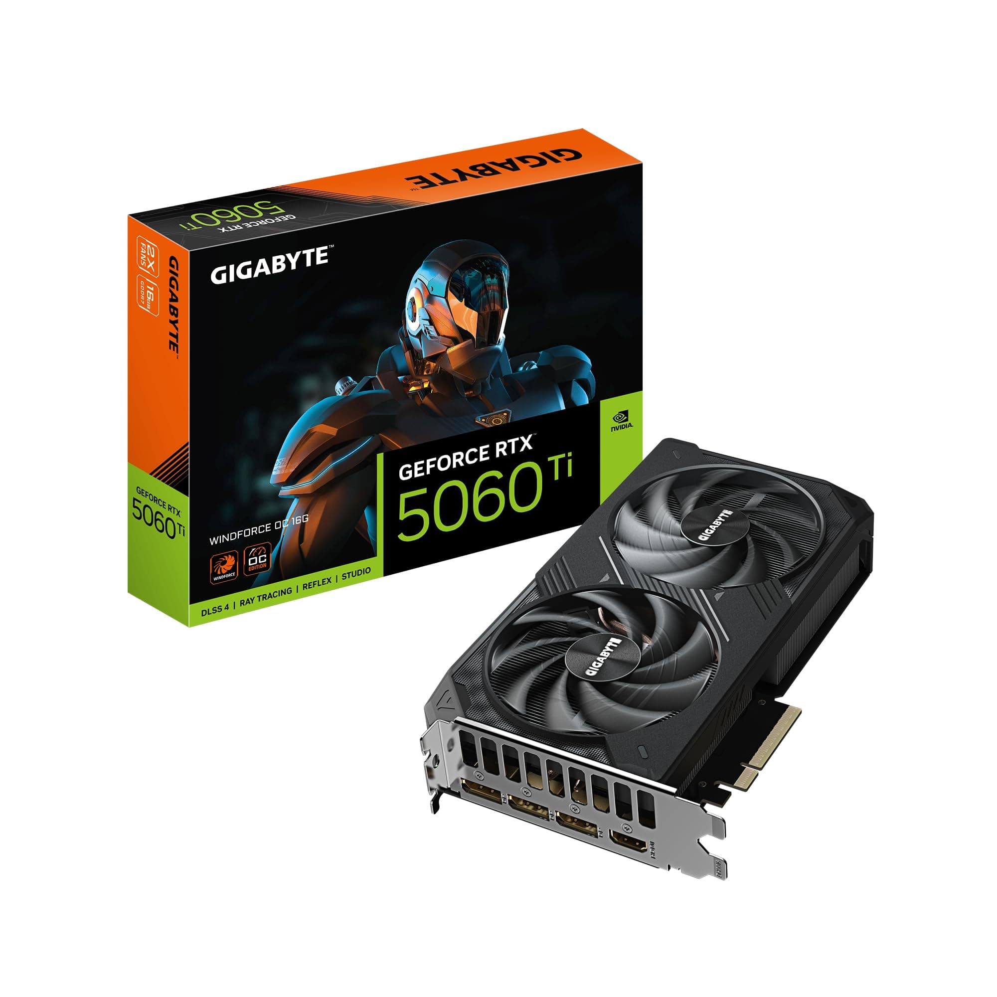Gigabyte GeForce RTX 5060 Ti WINDFORCE OC 16G Grafikkarte – 16 GB GDDR7, 128 Bit, PCI-E 5.0, 2587 MHz Kernfrequenz, 3 x DisplayPort, 1 x HDMI, GV-N506TWF2OC-16GD