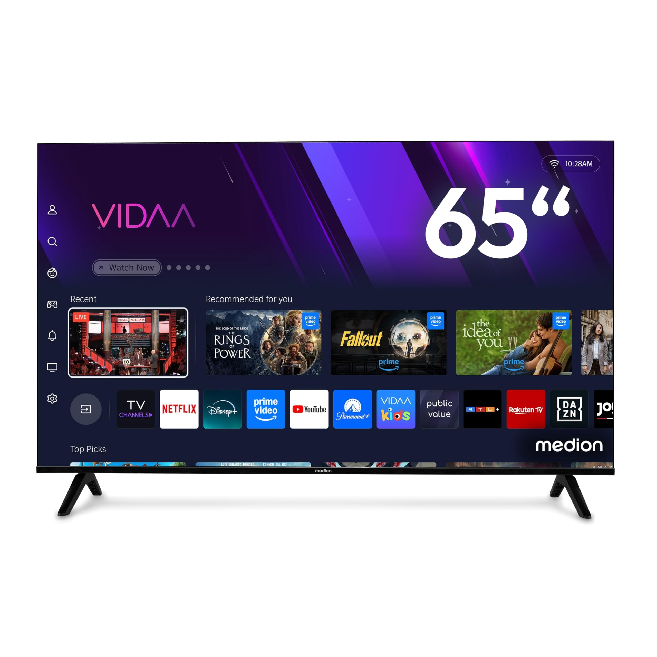 MEDION 163,9 cm (65 Zoll) Ultra HD Fernseher (Smart-TV, Dolby Vision HDR, Prime Video, Disney+, DAZN, Paramount+, Dolby Atmos, VIDAA Store, HbbTV, PVR, Bluetooth, MD 865301)
