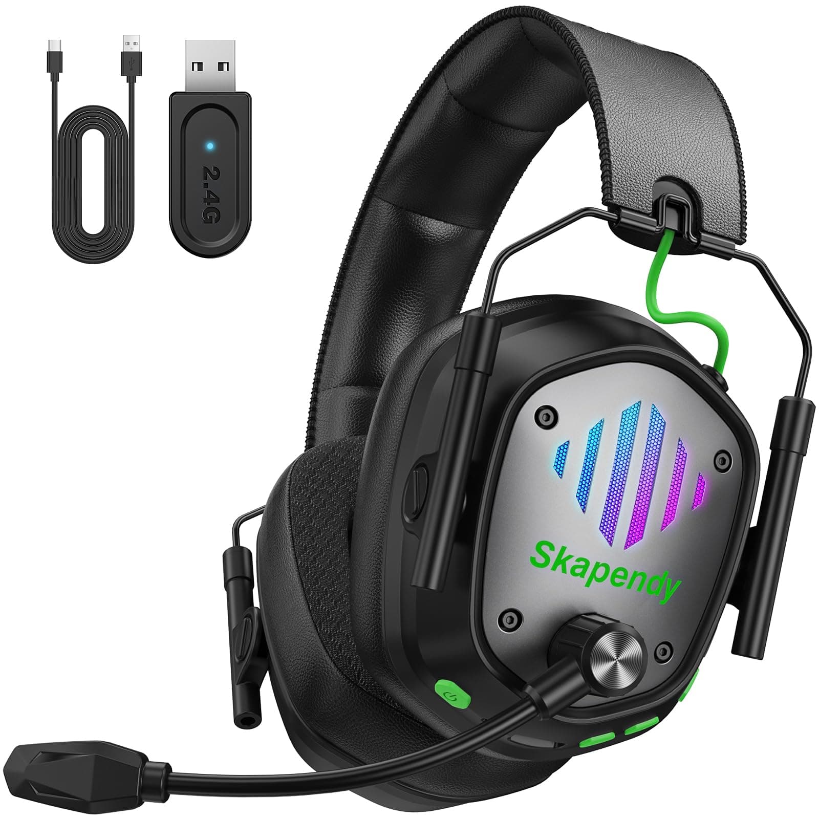 Skapendy VK81 Kabelloses Gaming Headset mit Bluetooth & LED-Licht – Für PS5, PC, Mac, Switch – Über 50 Stunden Akkulaufzeit