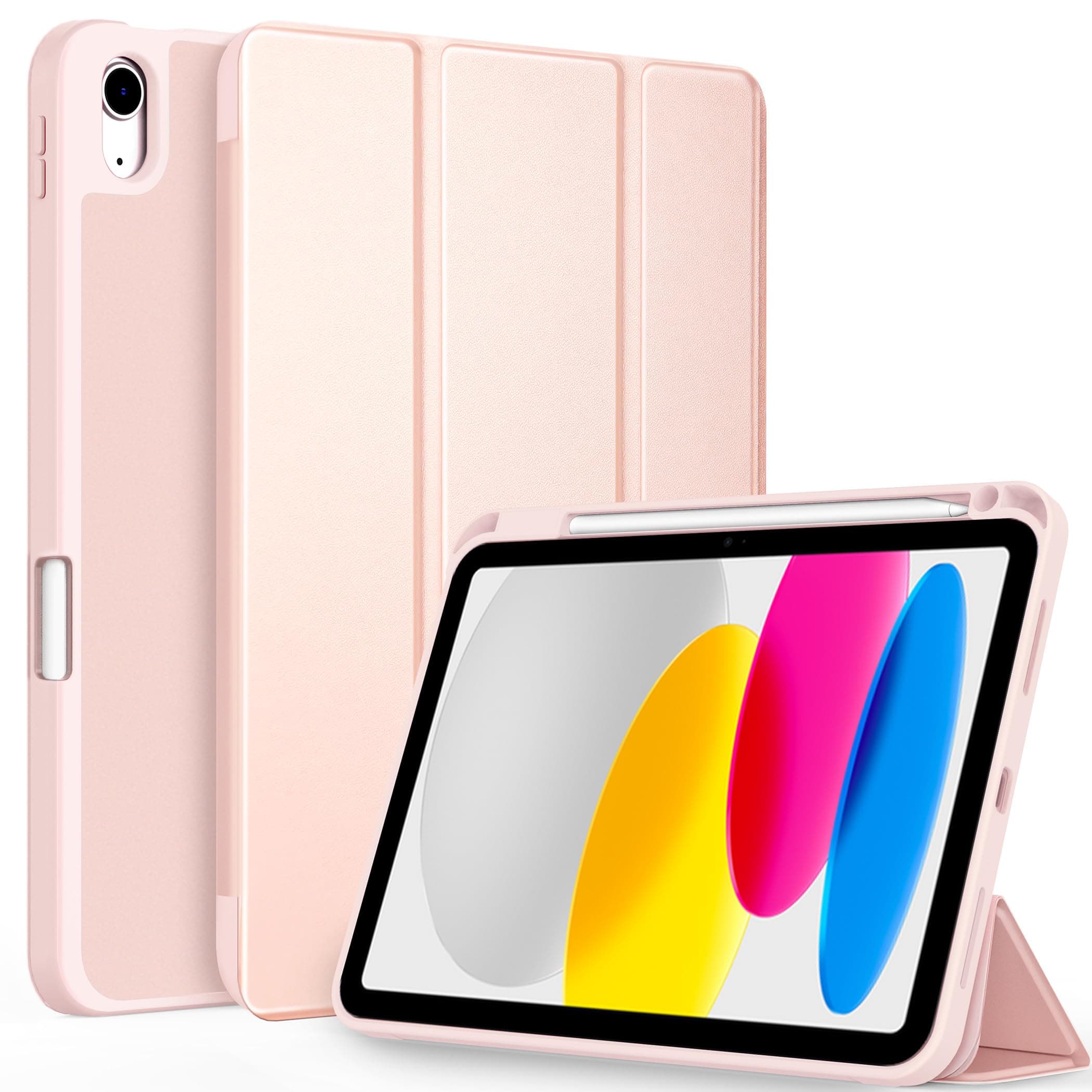 CACOE Hülle für iPad A16 11. Generation 2025 /ipad 10. Generation 10.9 Zoll mit Stifthalter, Dünne Weicher TPU Rückseite Schutzhülle mit Auto Schlafen/Wachen - Roségold