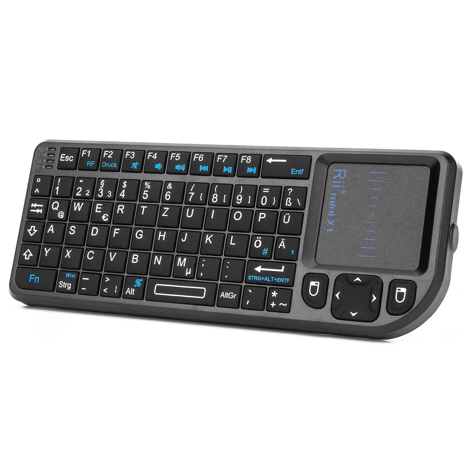 Rii X1 Mini Tastatur Wireless, Kabellos Tastatur mit Touchpad, Mini Keyboard für Smart TV Fernbedienung/PC/PAD/Xbox 360/ PS3/Google Android TV Box/HTPC/IPTV (De Layout)