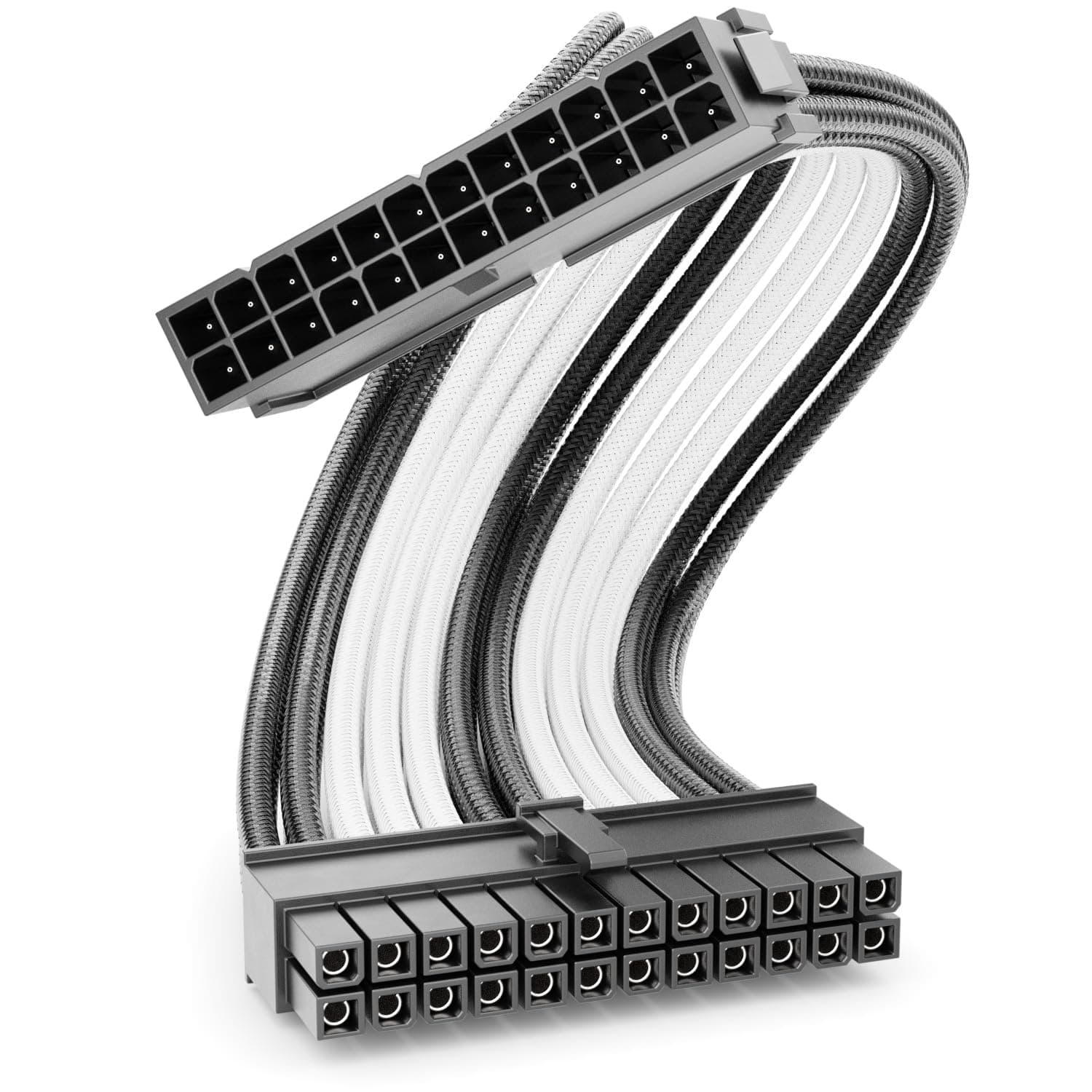 deleyCON 24-Pin ATX Netzteil Kabel Verlängerung 30cm - 18 AWG PSU Mainboard PC Computer Netzteil Nylon Stromkabel Stromversorgung Stecker auf Buchse - Schwarz Weiß