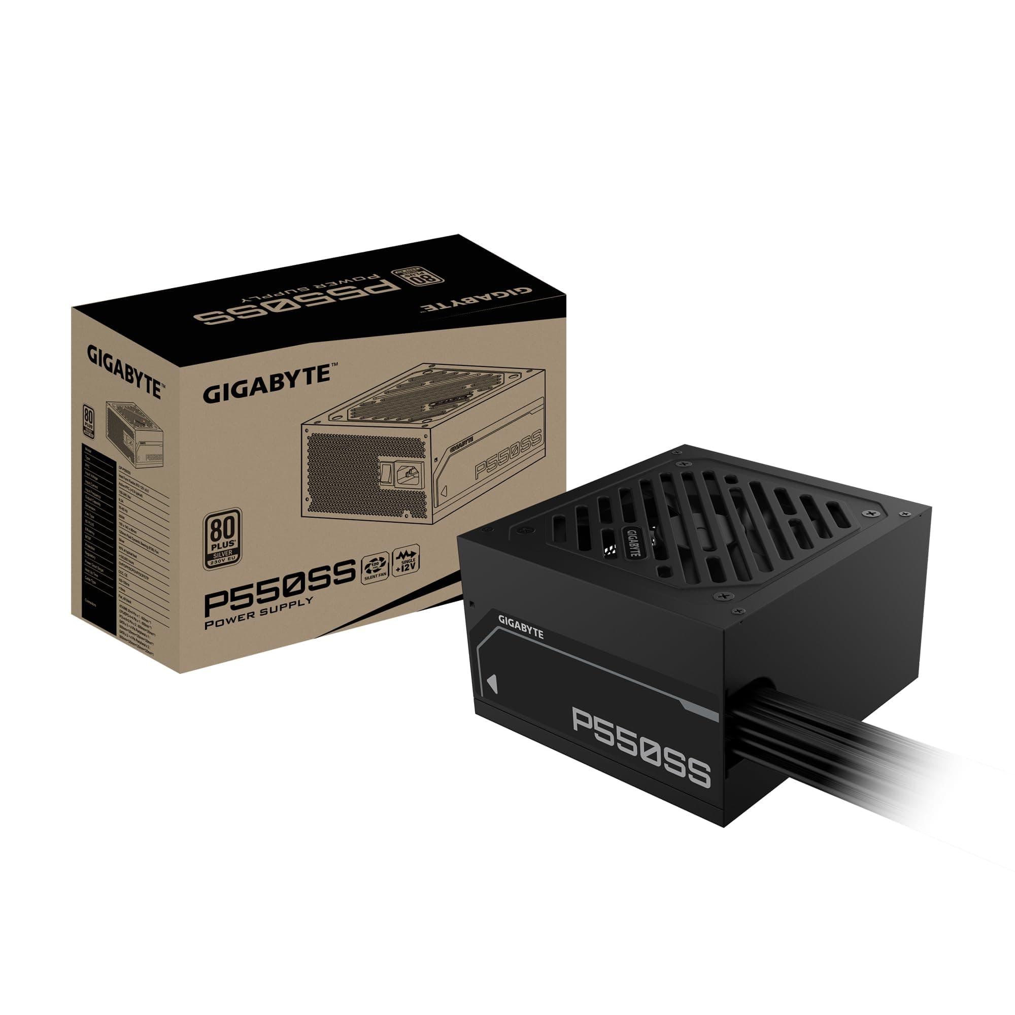 GIGABYTE P550SS Netzteil - PCIe 5.0, 80 Plus Silver, Vollmodulares Design, 120-mm-Lüfter, ATX 3.0 kompatibel, EU-Stecker