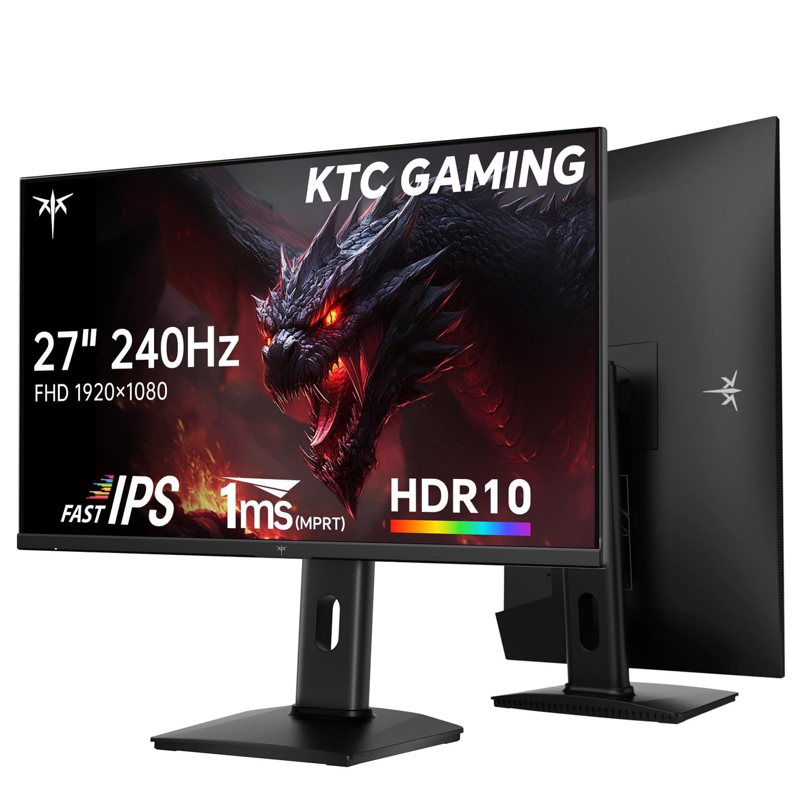 KTC Gaming Monitor 240Hz 27 Zoll | FHD@240Hz | Verstellbarer Ständer | Schnelles IPS Panel | 1ms Reaktionszeit (MPRT) | 350 cd/㎡ Helligkeit, HDR | Adaptive Sync | 97% DCI-P3, 99% sRGB, ΔE＜2 | H27F7
