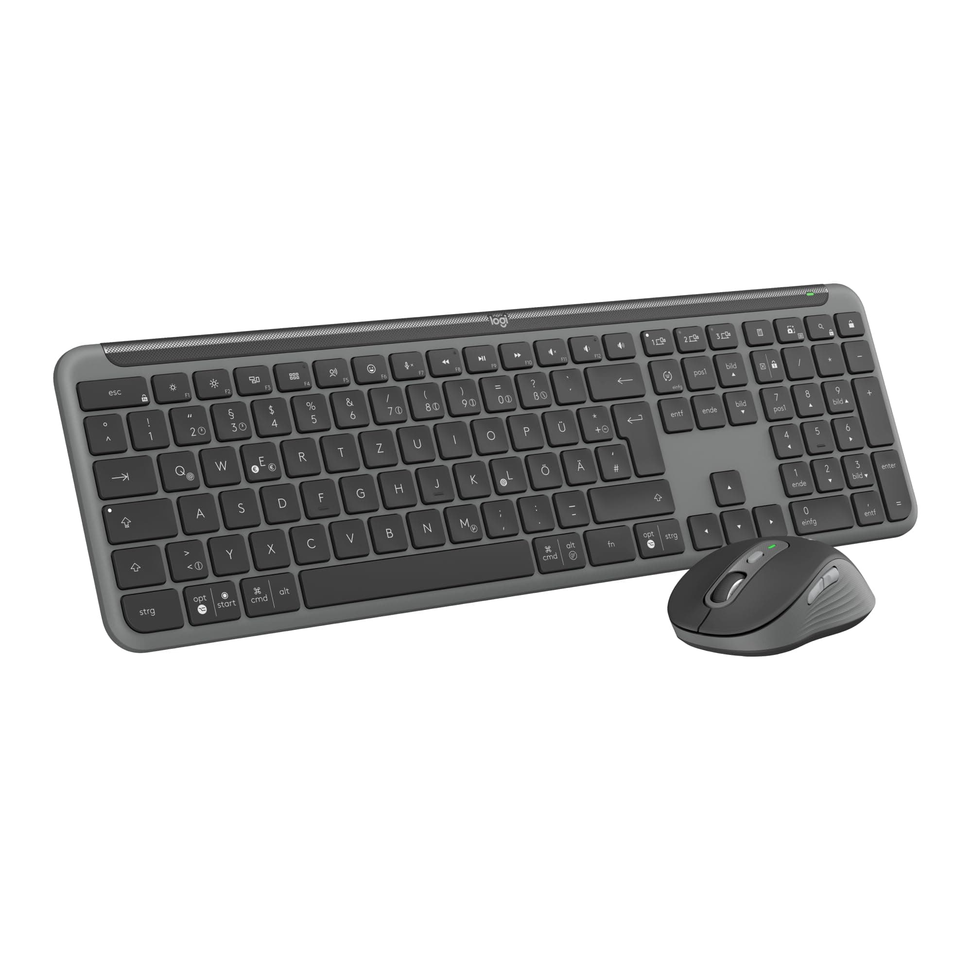 Logitech MK950 Signature Slim kabelloses Tastatur-Maus-Set, schlankes Design, leise tippen, Wechsel zwischen DREI Geräten, Bluetooth, mehrere Betriebssysteme, Windows, Mac, DEU QWERTZ-Layout, Graphit