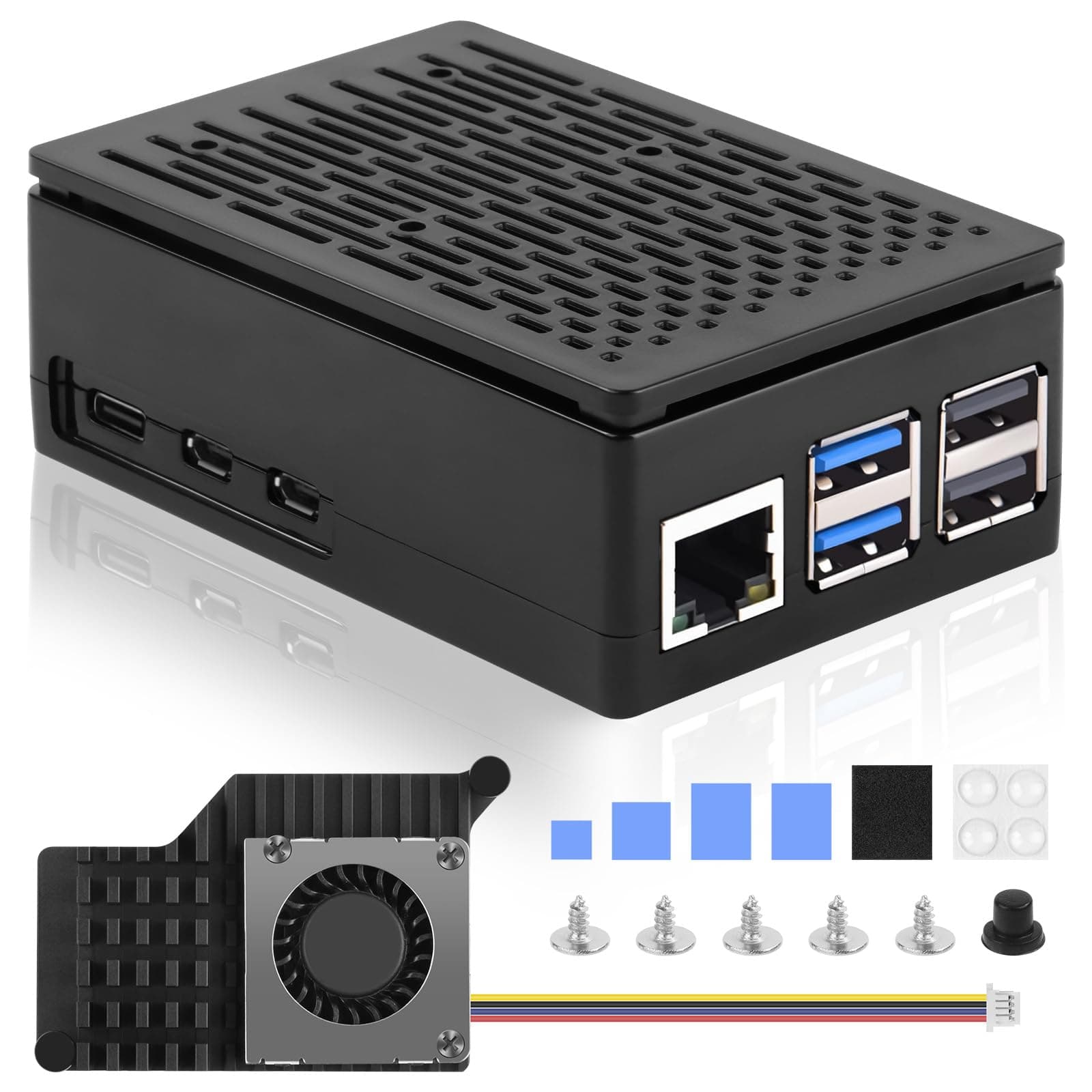 Aolso Raspberry Pi 5 Gehäuse, mit offiziellem aktivem Kühler, unterstützt PCIe M.2 NVMe SSD Shield Top, für Raspberry Pi 5 4GB/8GB, Passive Cooling Heat Dissaption Case