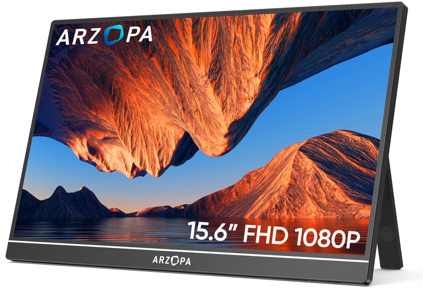 ARZOPA Tragbarer Monitor, 15,6" 1920×1080 FHD IPS Portabler Monitor für Laptop mit Einer Stütze, Ultra-Dünner Zweitbildschirm für Laptop/PC/Mac/PS3/4/5/Xbox - USB C & HDMI Anschluss - A1