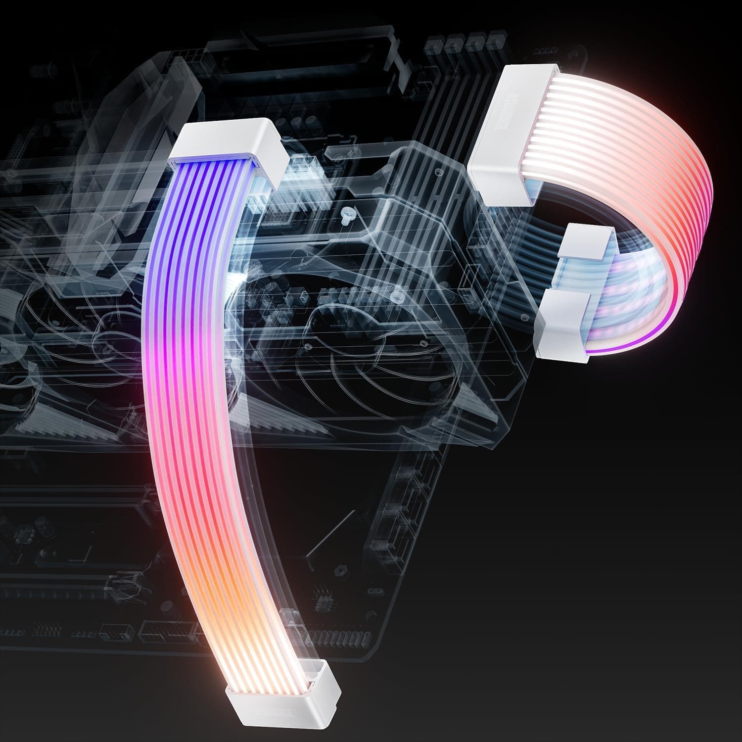 AsiaHorse ARGB PSU Kabelabdeckungskit, Aurora RGB Stromverlängerungskabelabdeckungskit für Motherboard und GPU PC Kabel, 5V 3Pin ARGB SYNC, Passend für 12+4-Pin/8-Pin/24-Pin-Kabel AURORA-CO-WH