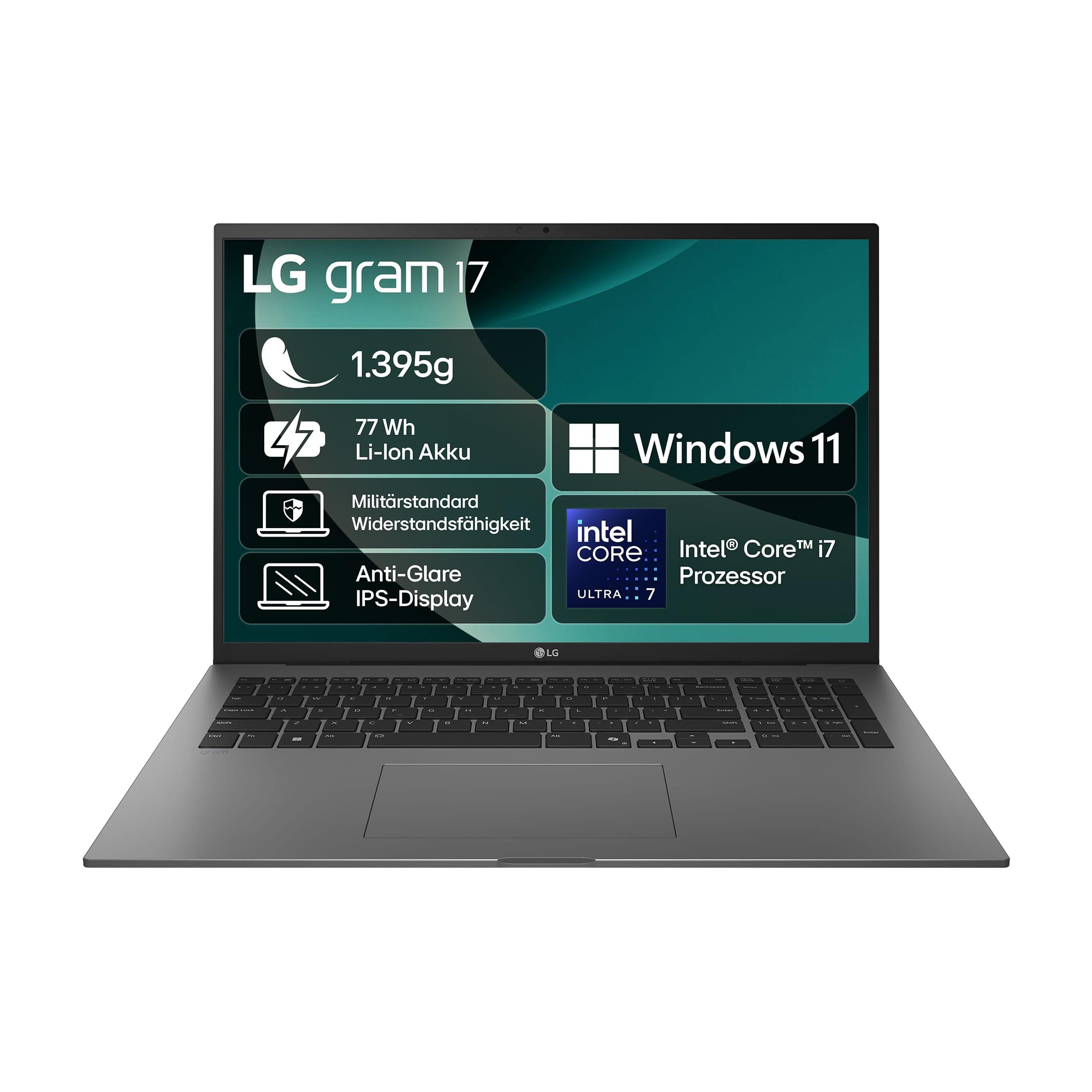 LG gram 17 Zoll Laptop Leichter Intel Lunar Lake-Laptop Windows 11 Home, gram AI, Copilot + PC, gram Link, blendfreies WQXGA 16:10 IPS-Display, 17Z90TL-G.AU8BG - Schwarz
