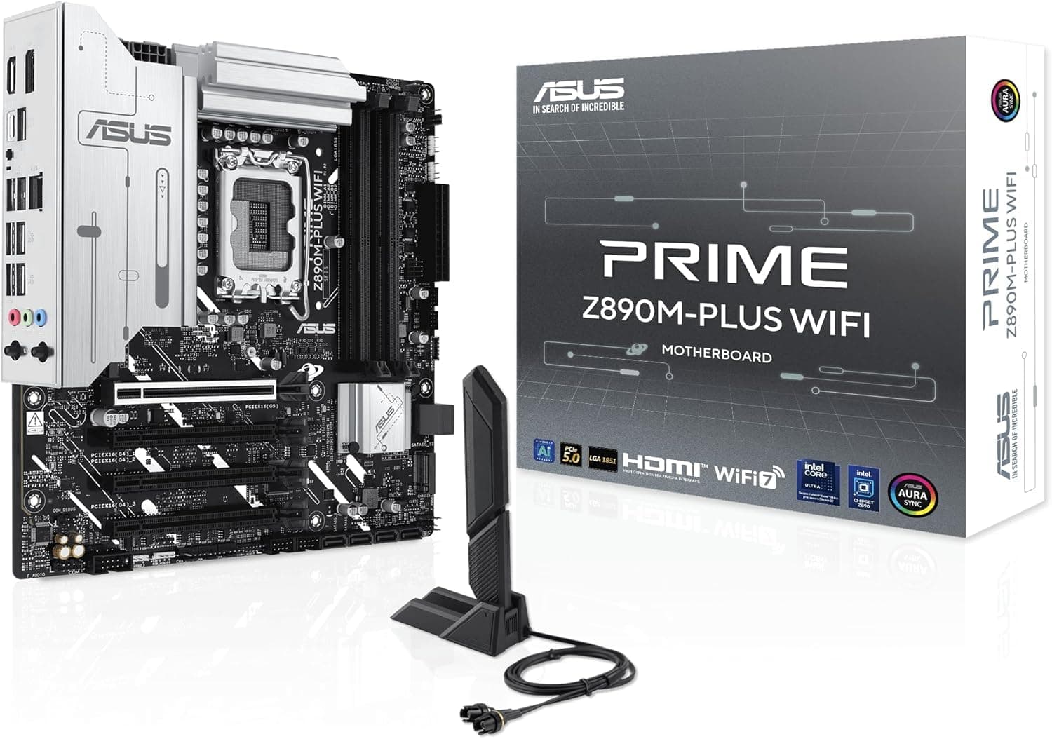 ASUS Prime Z890M-PLUS WiFi Gaming Mainboard Sockel Intel LGA1851 (mATX, DDR5, PCIe 5.0, 3X M.2, DisplayPort, HDMI, Advanced AI, WiFi 7, Aura Sync)