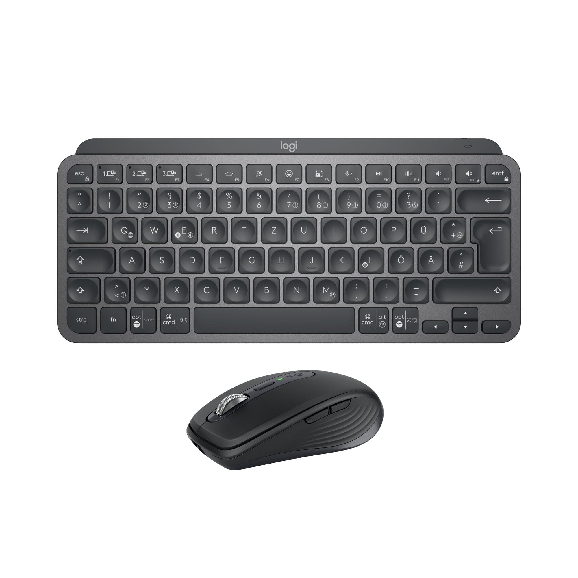 Logitech MX Keys Mini Tastatur + MX Anywhere 3S kabellose Maus – flüssiges Tippen, beleuchtete Tasten, schnelles Scrollen, Bluetooth, kompatibel mit Mehreren Betriebssystemen - Graphit, QWERTZ-Layout