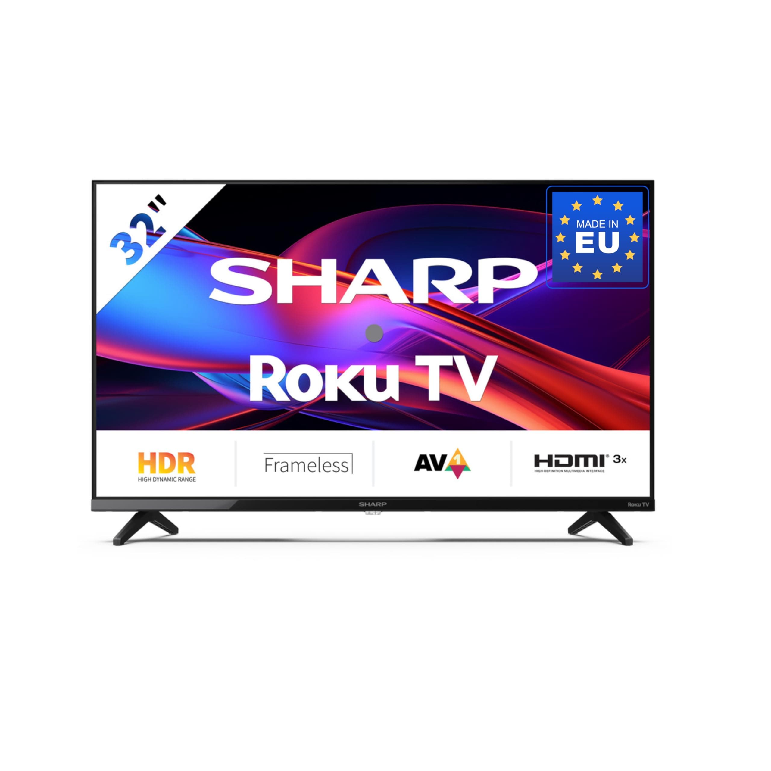 SHARP 32GD2225E – 32 Zoll Fernseher Smart TV (81 cm) Roku TV– HDR10, Dreifach-Tuner DVB-T2/C/S2, 3X HDMI, USB, WLAN, Streaming Apps (Netflix, Prime Video, usw.)