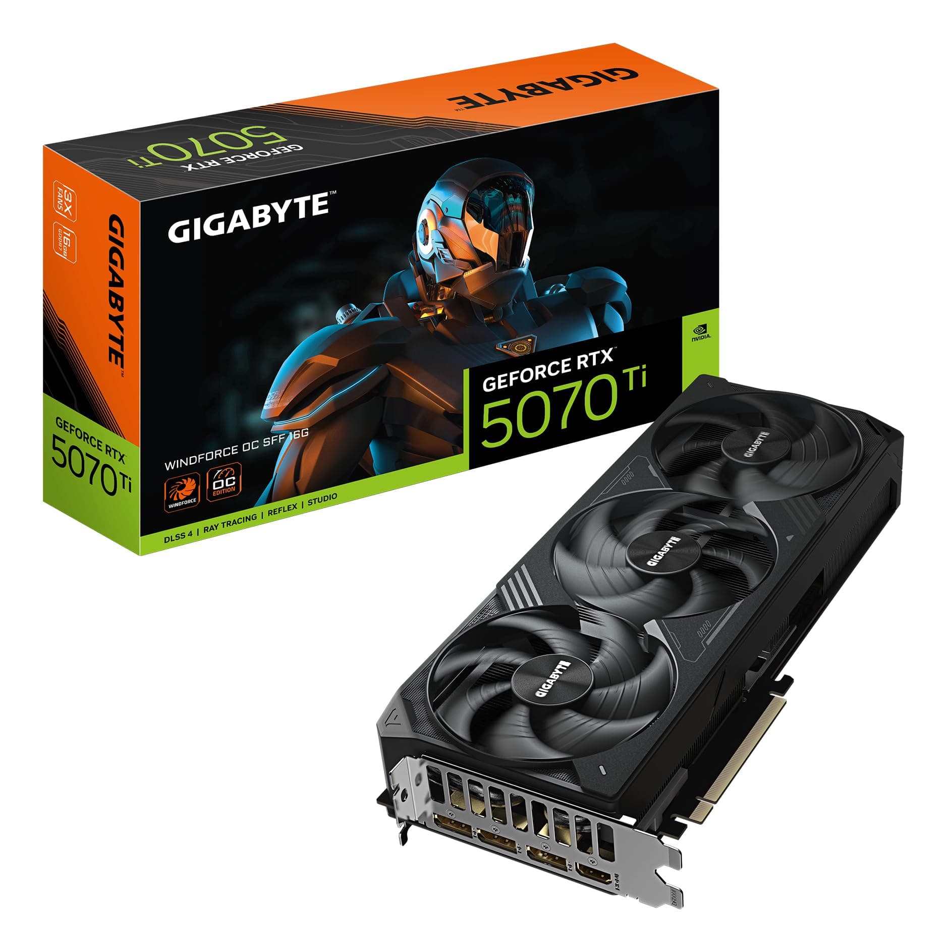 Gigabyte GeForce RTX 5070 Ti WINDFORCE OC SFF 16G Grafikkarte - 16GB GDDR7, 256 Bit, PCI-E 5.0, 2497 MHz Core Clock, 3 x DP 2.1a, 1 x HDMI 2.1b, NVIDIA DLSS 4, GV-N507TWF3OC-16GD
