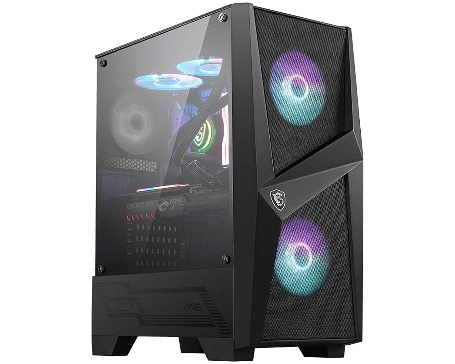 MSI MAG Forge 100R Mid-Tower ATX Gehäuse (2X USB 3.1 Anschluss, 2X 120mm A-RGB Fan und 1x 120mm Fan im Lieferumfang, schwarz, RGB)