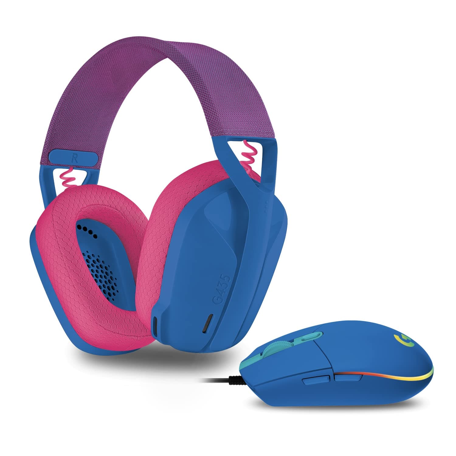 Logitech G203 Gaming-Maus mit anpassbarer LIGHTSYNC RGB-Beleuchtung + Logitech G 435 Lightspeed Wireless Bluetooth Gaming Headset, Blau