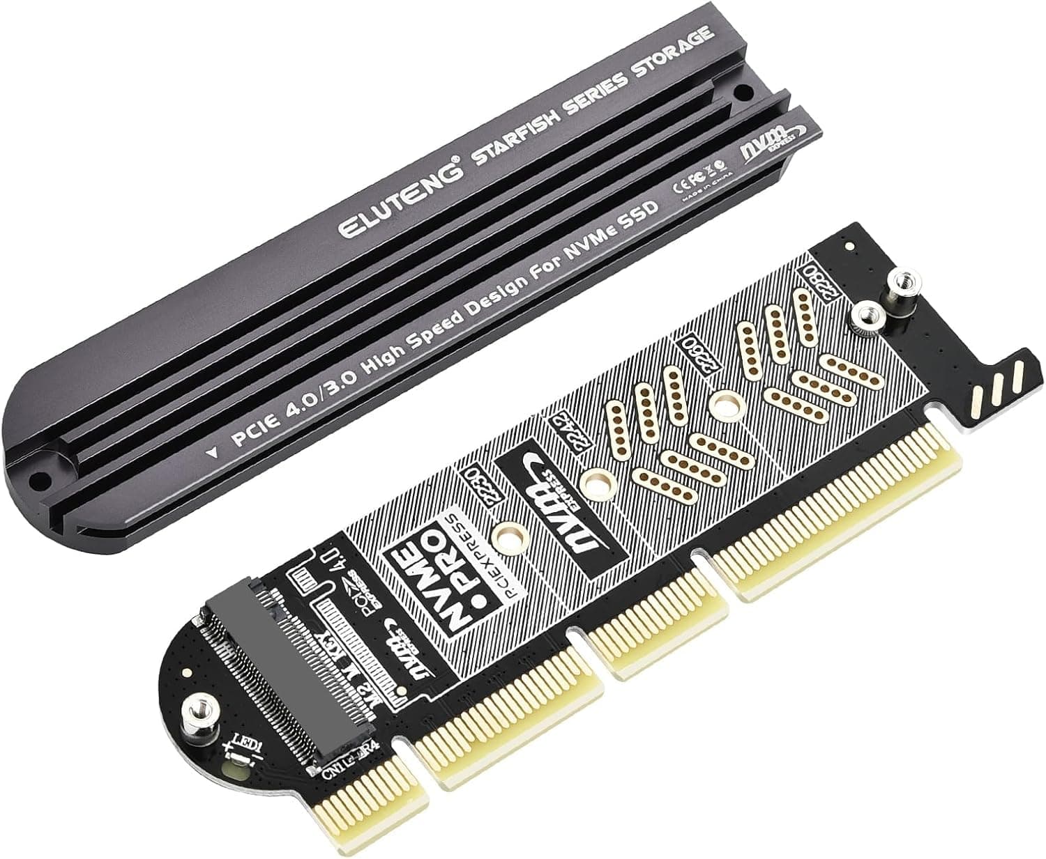 ELUTENG M.2 PCIe X4 NVMe Adapter, Aluminium-Kühlkörper-Lösung, NVMe PCI-Express SSD Erweiterungskarte unterstützt PCIE 3.0 4.0 und X4 X8 Steckplätze für M Key/B&M Key 2230 2242 2260 2280 SSD