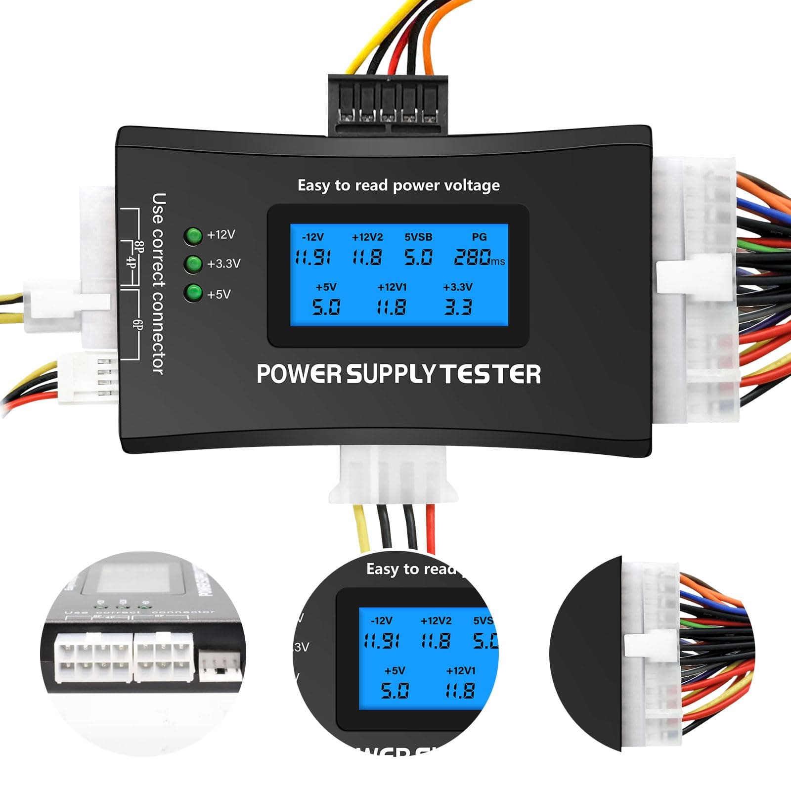 APKLVSR Netzteil Tester für PC,LCD Computer PC Power Supply Tester für ATX/ITX/IDE/HDD/SATA/BYI-Anschlüsse Netzteiltester, digitaler LCD-Bildschirm
