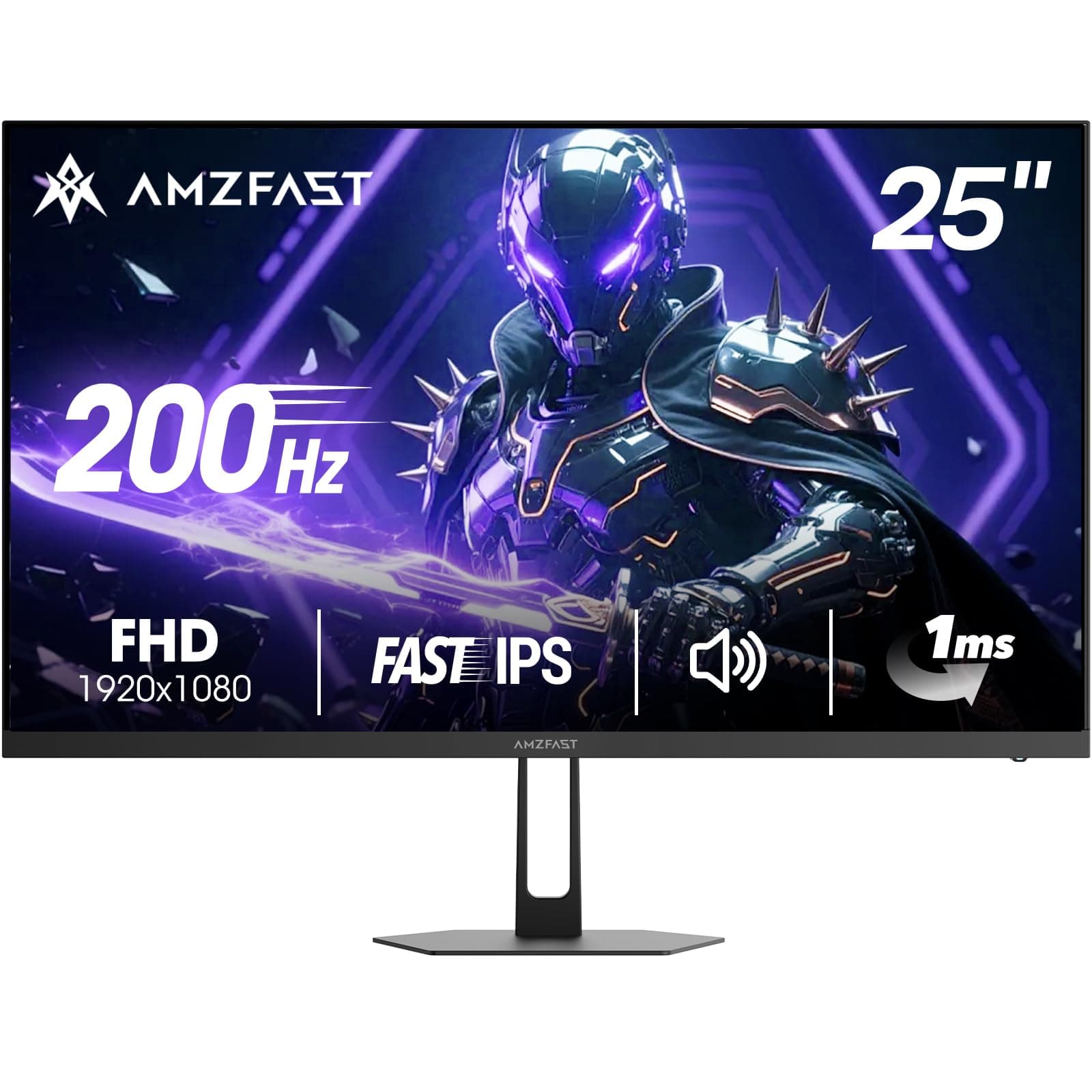 Amzfast 25 Zoll Gaming Monitor-200Hz, FHD 1920x1080, Fast IPS Monitor, 1ms MPRT, 124% sRGB, 320cd/m², HDR, Eingebaute Lautsprecher, VESA 75x75, HDMI 2.0/DP 1.4 - AMZG25X1
